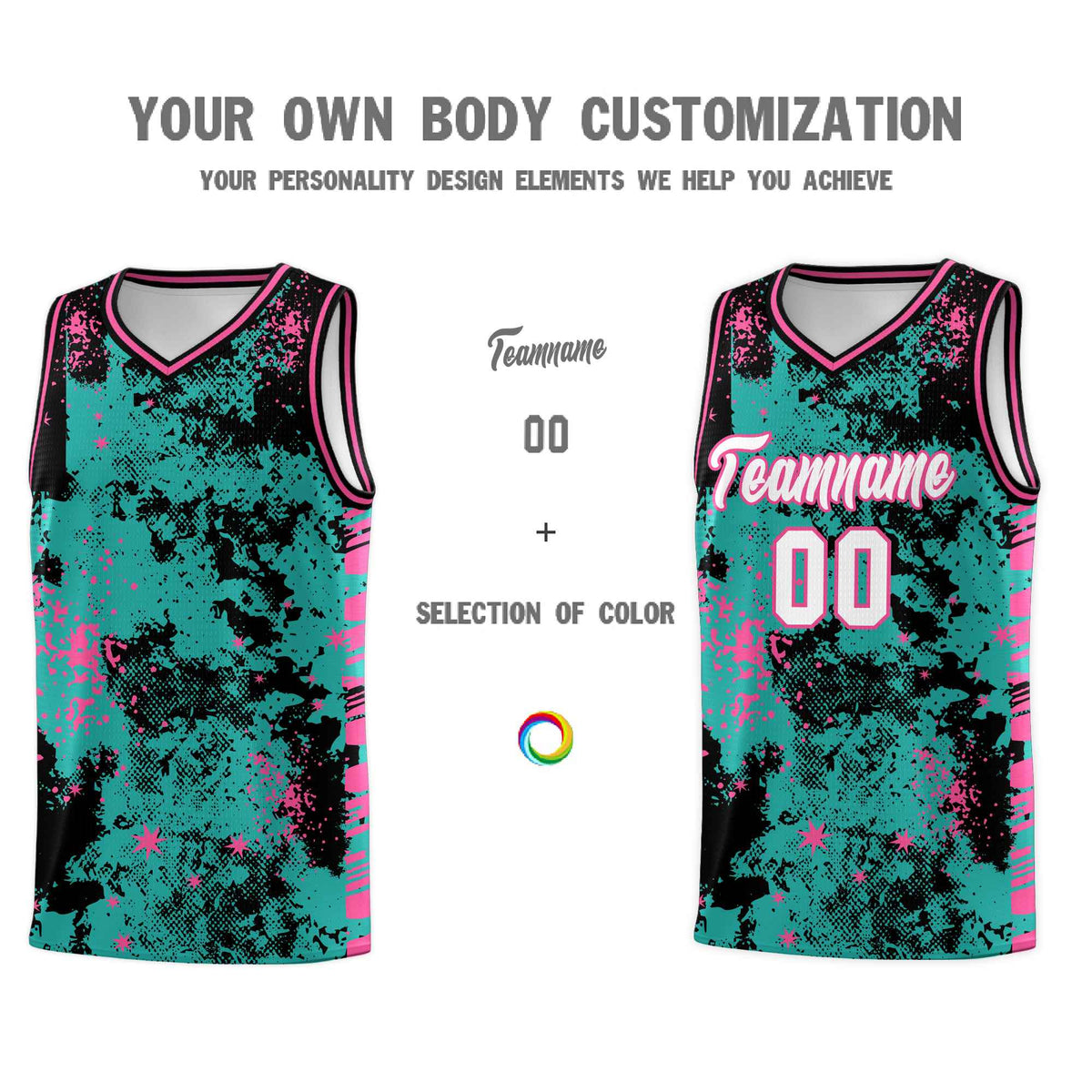 Custom Aqua Black Vice Burst Galactic Graffiti Drapable Basketball Jersey