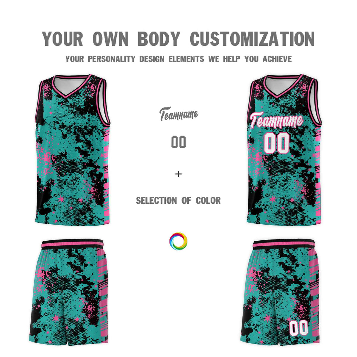 Custom Aqua Black Vice Burst Galactic Graffiti Drapable Basketball Jersey