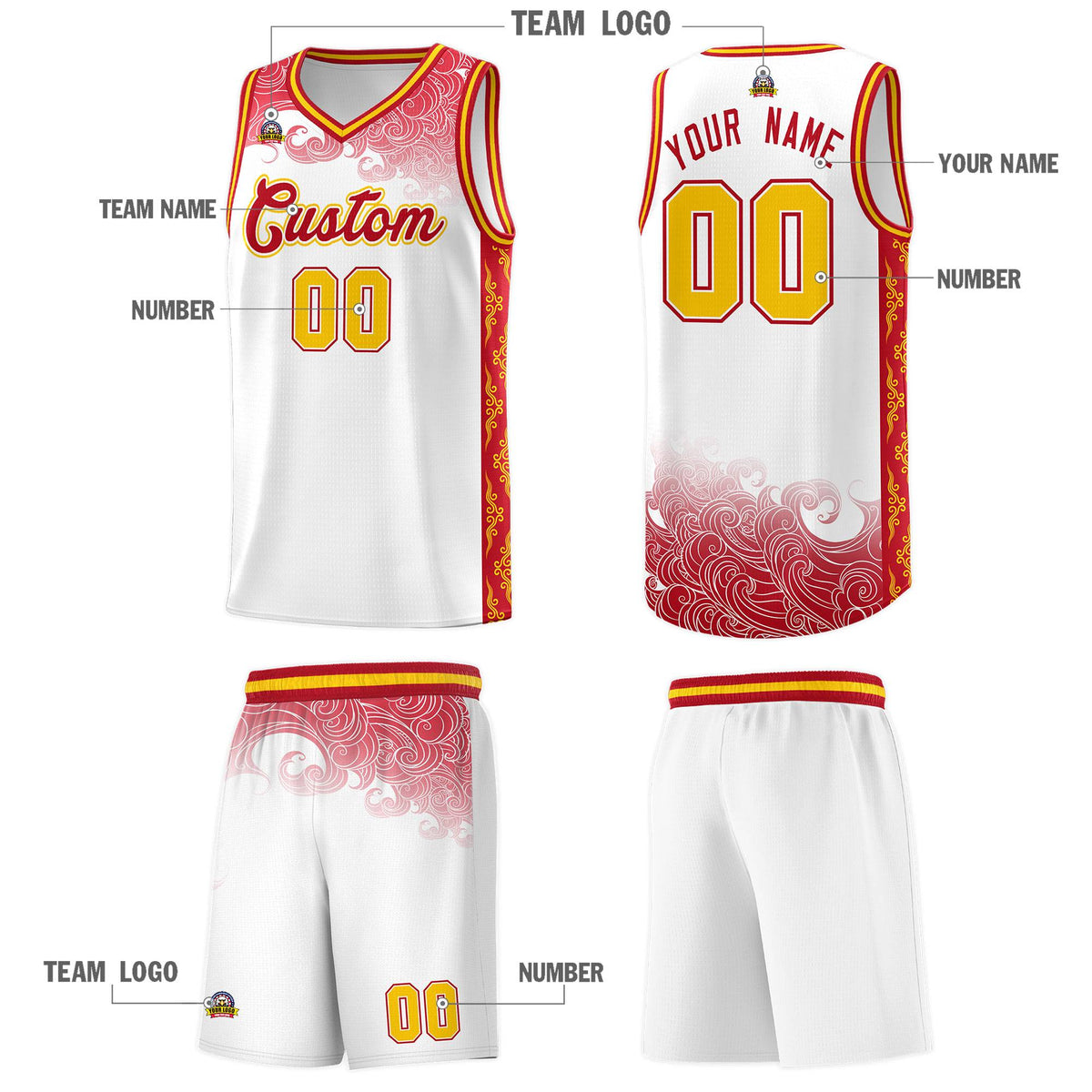 Custom White Personalized Cloud Pattern Sports Sets Uniform Basketball Jersey