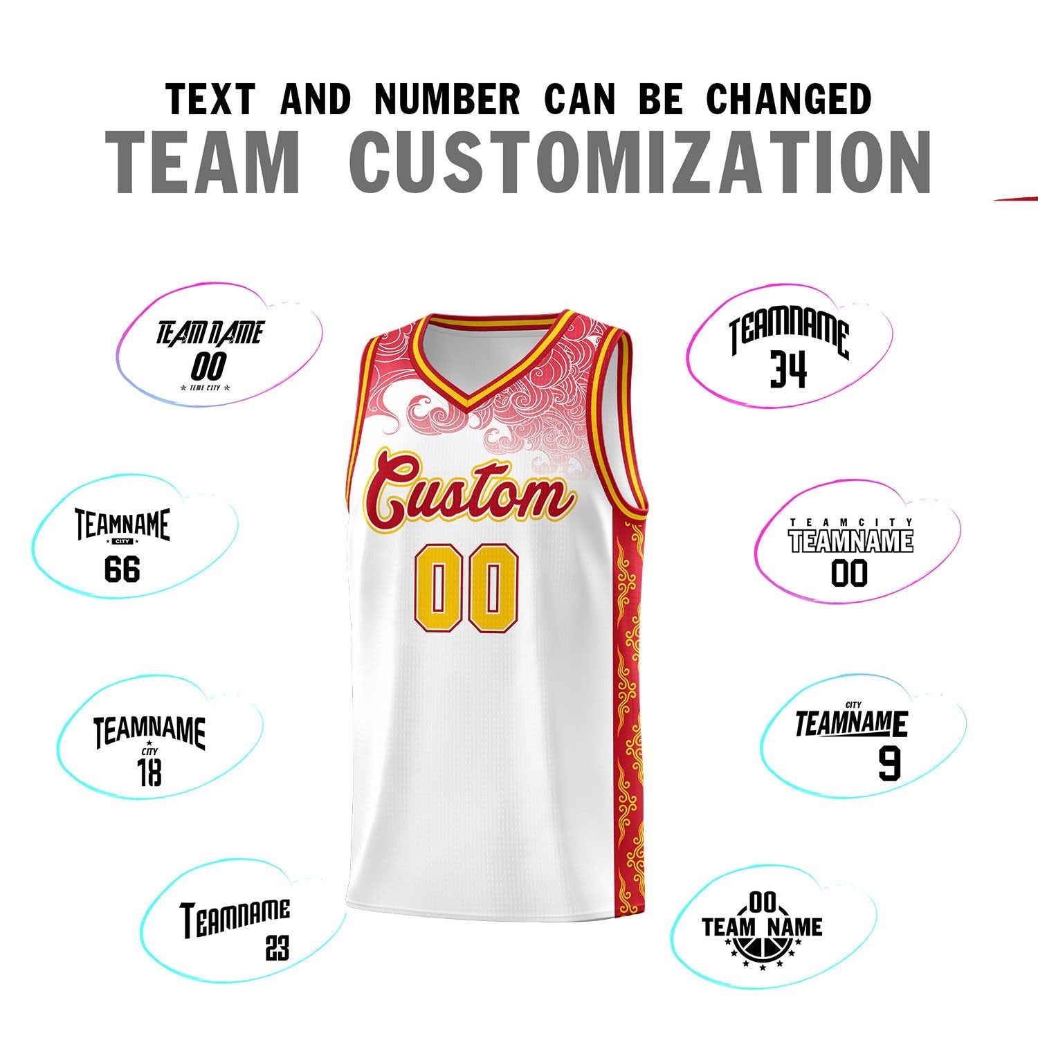 Custom White Personalized Cloud Pattern Sports Sets Uniform Basketball Jersey