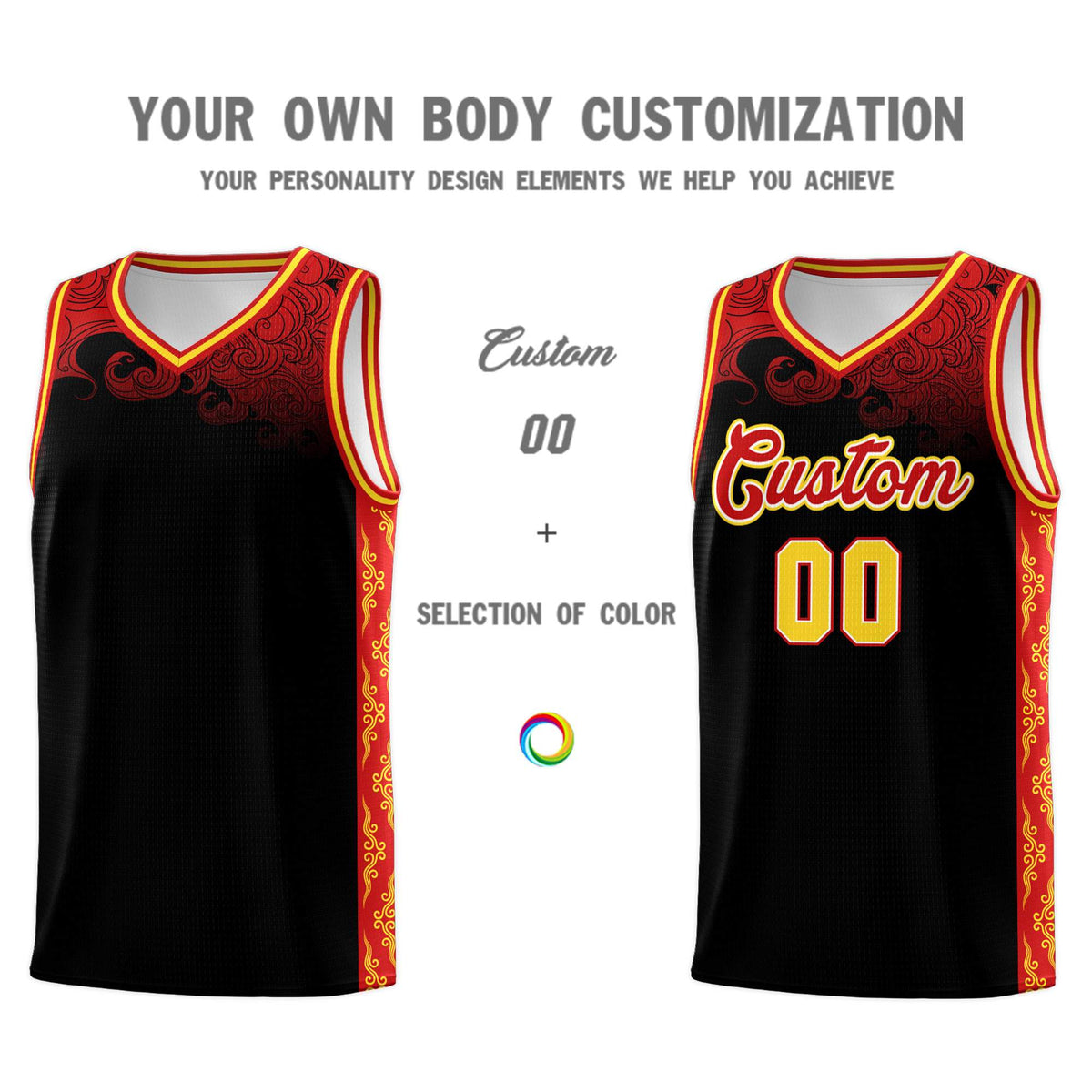 Custom Black Personalized Cloud Pattern Sports Sets Uniform Basketball Jersey