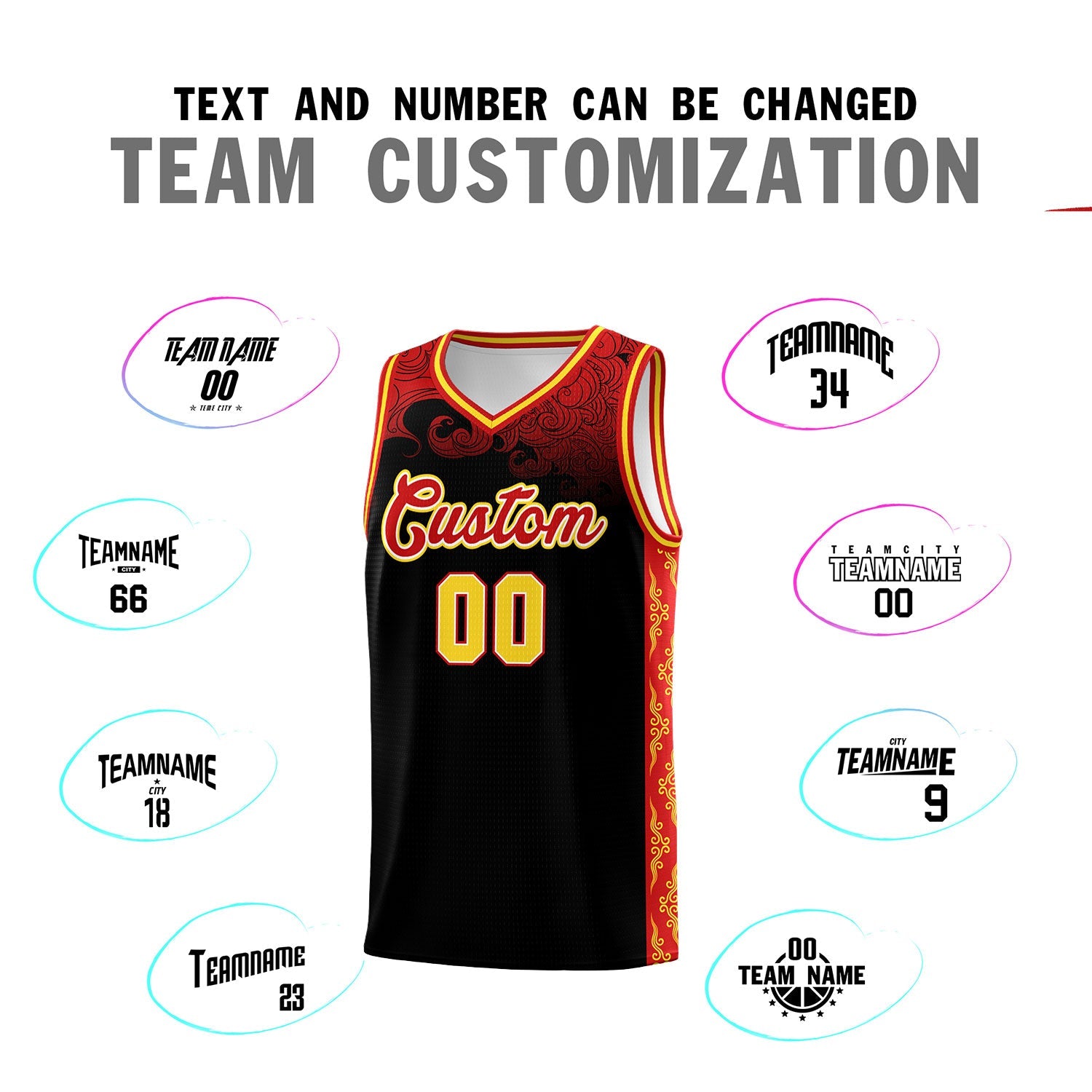 Custom Black Personalized Cloud Pattern Sports Sets Uniform Basketball Jersey