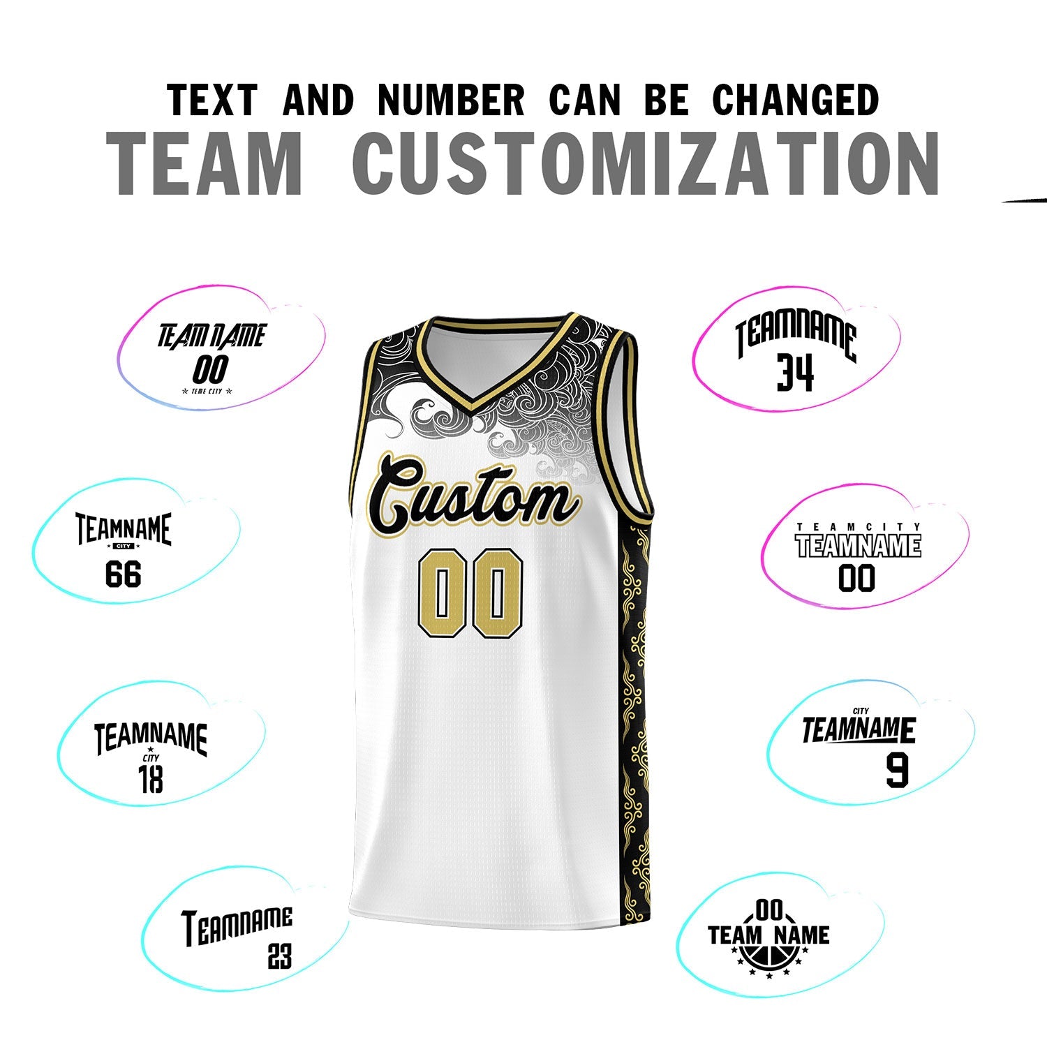 Custom White Personalized Cloud Pattern Sports Sets Uniform Basketball Jersey