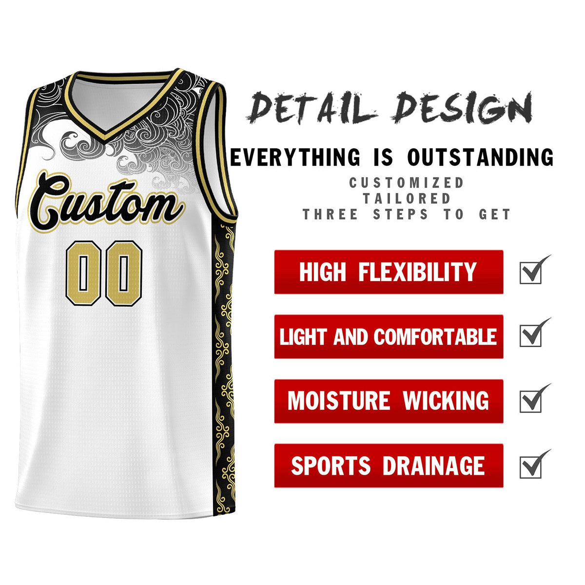 Custom White Personalized Cloud Pattern Sports Sets Uniform Basketball Jersey