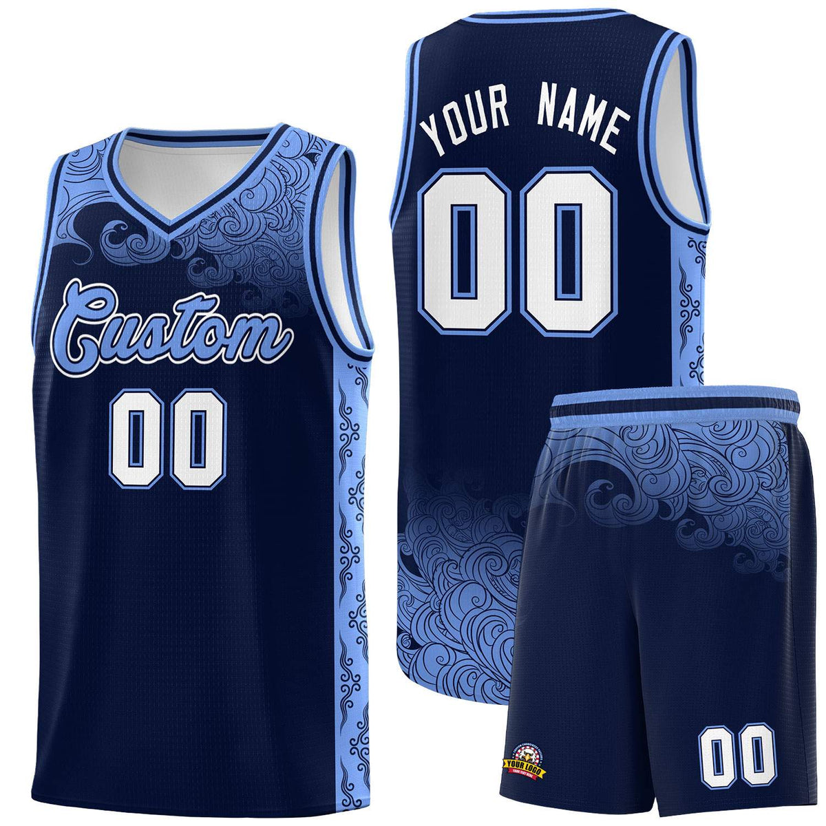 Custom Navy Personalized Cloud Pattern Sports Sets Uniform Basketball Jersey