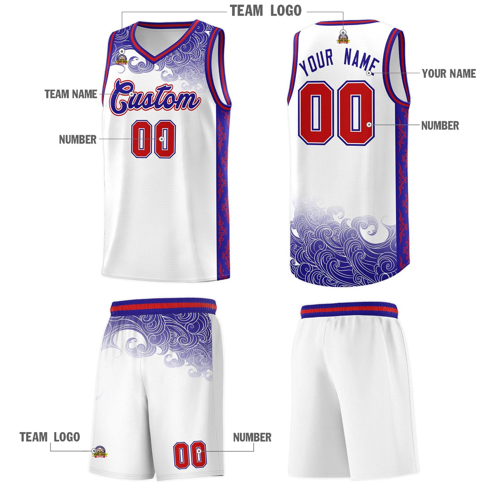 Custom White Personalized Cloud Pattern Sports Sets Uniform Basketball Jersey
