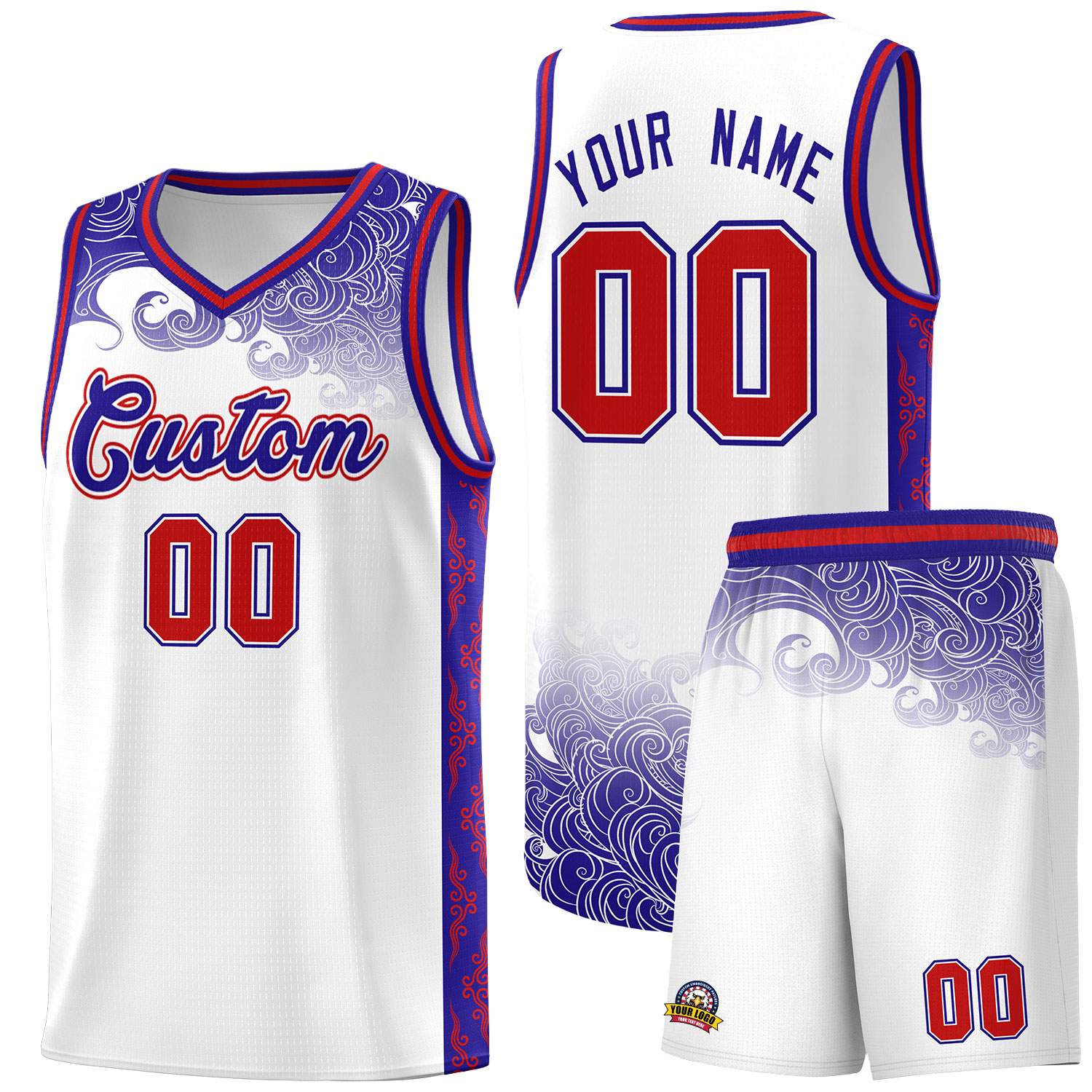 Custom White Personalized Cloud Pattern Sports Sets Uniform Basketball Jersey
