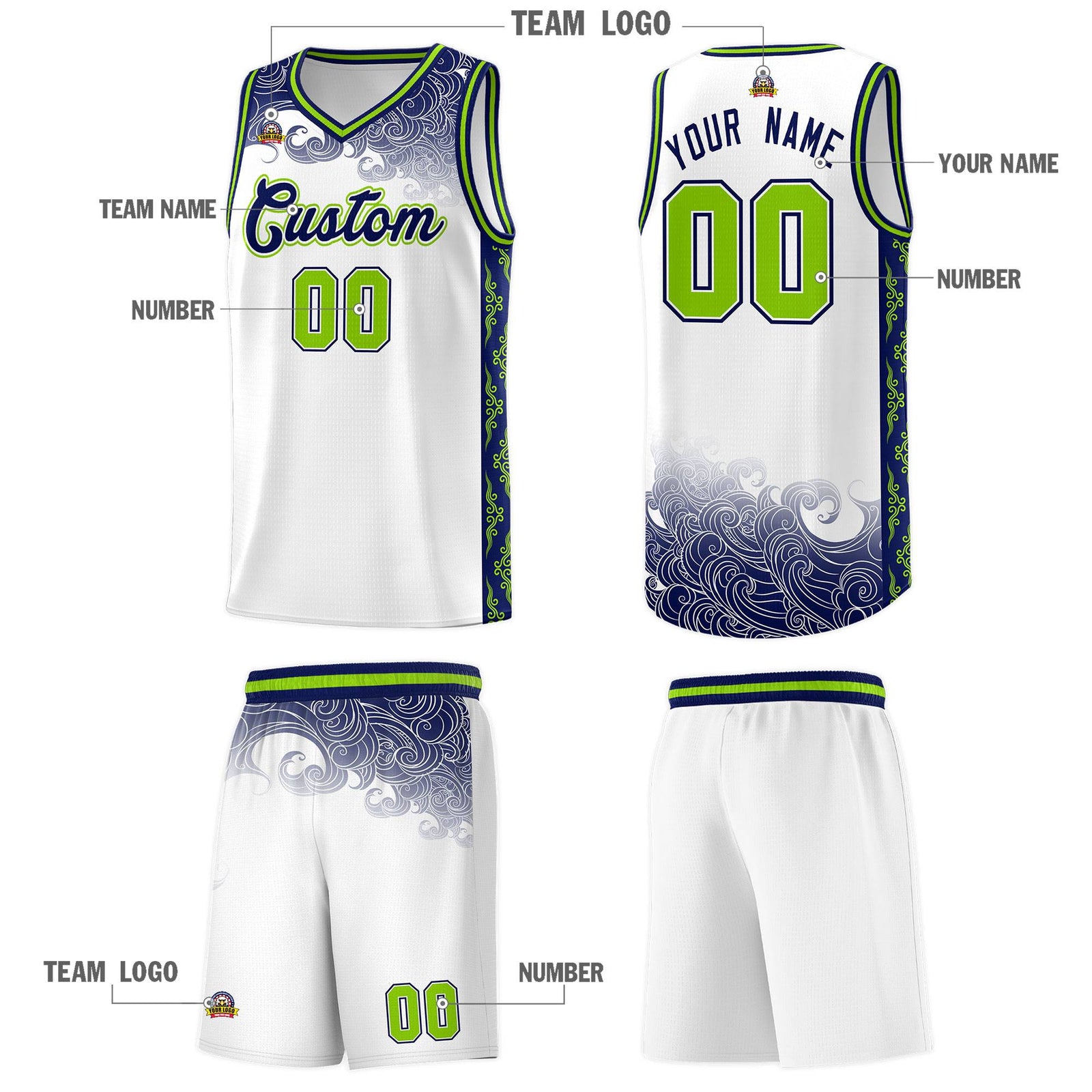 Custom White Personalized Cloud Pattern Sports Sets Uniform Basketball Jersey
