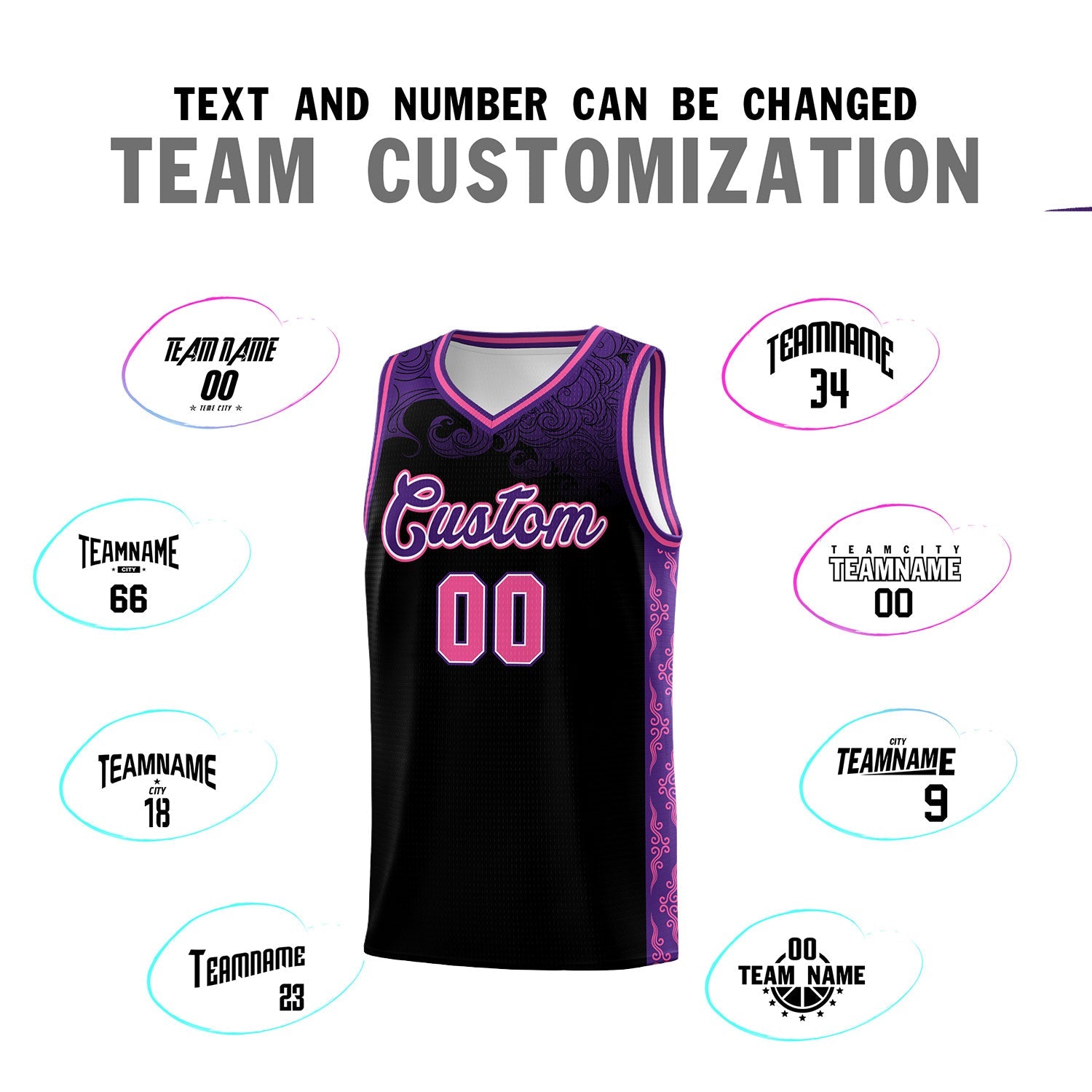 Custom Black Personalized Cloud Pattern Sports Sets Uniform Basketball Jersey