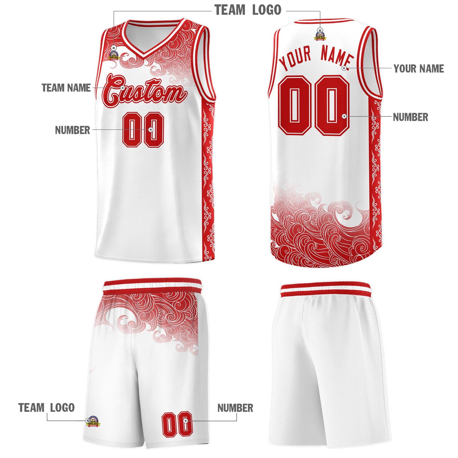 Custom White Personalized Cloud Pattern Sports Sets Uniform Basketball Jersey