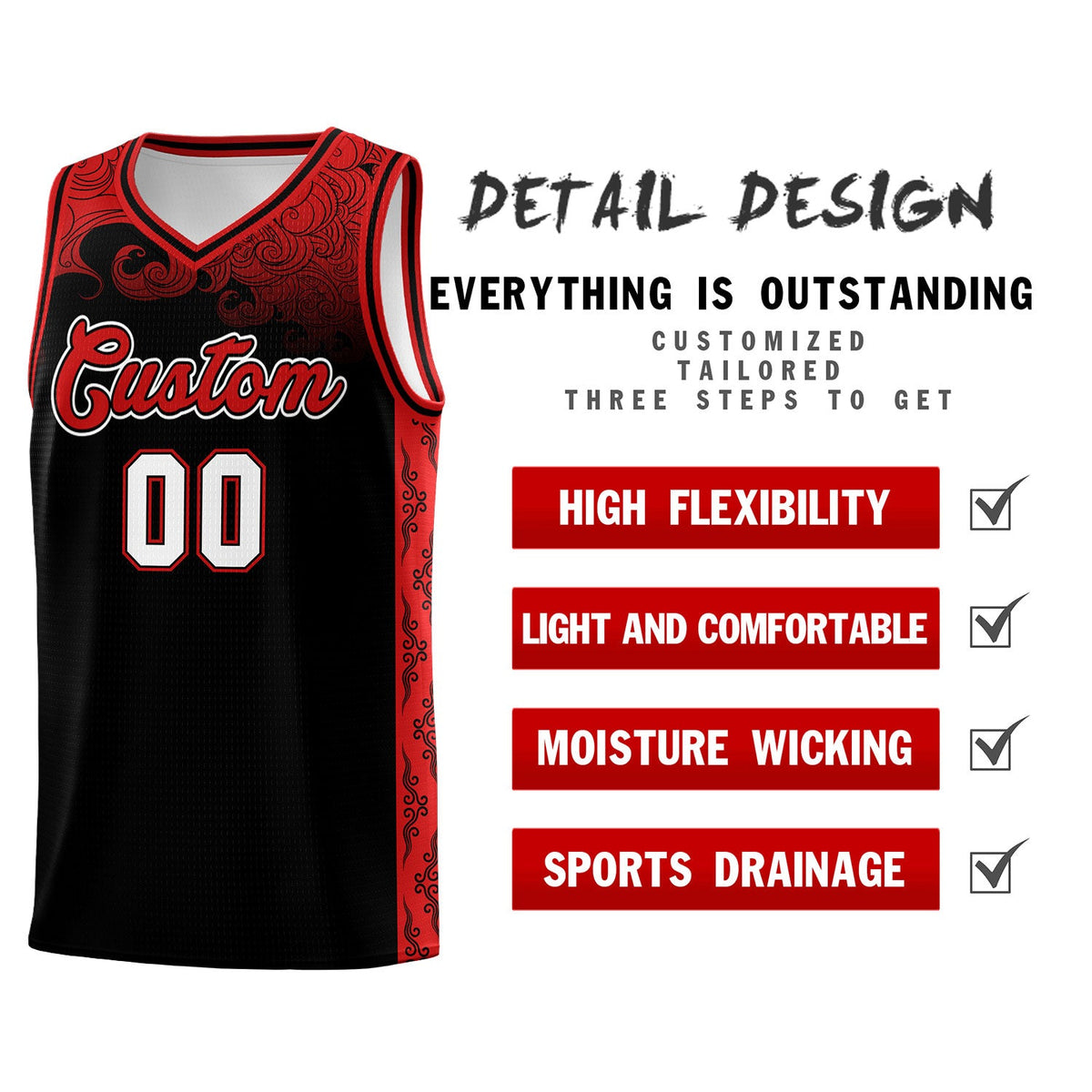 Custom Black Personalized Cloud Pattern Sports Sets Uniform Basketball Jersey