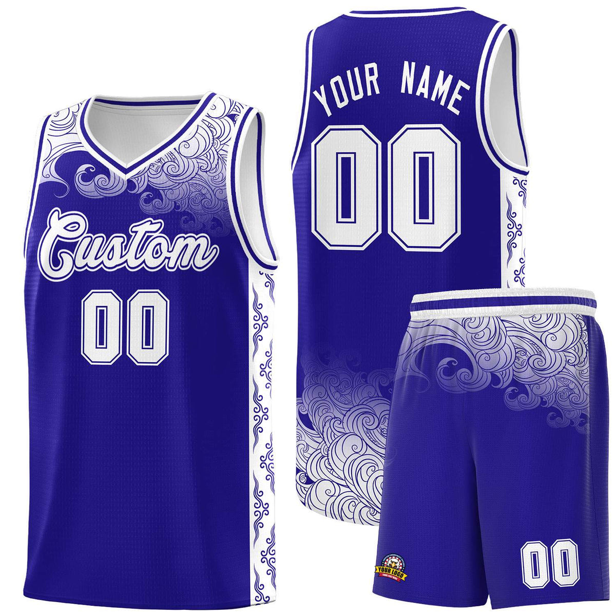 Custom Royal Personalized Cloud Pattern Sports Sets Uniform Basketball Jersey