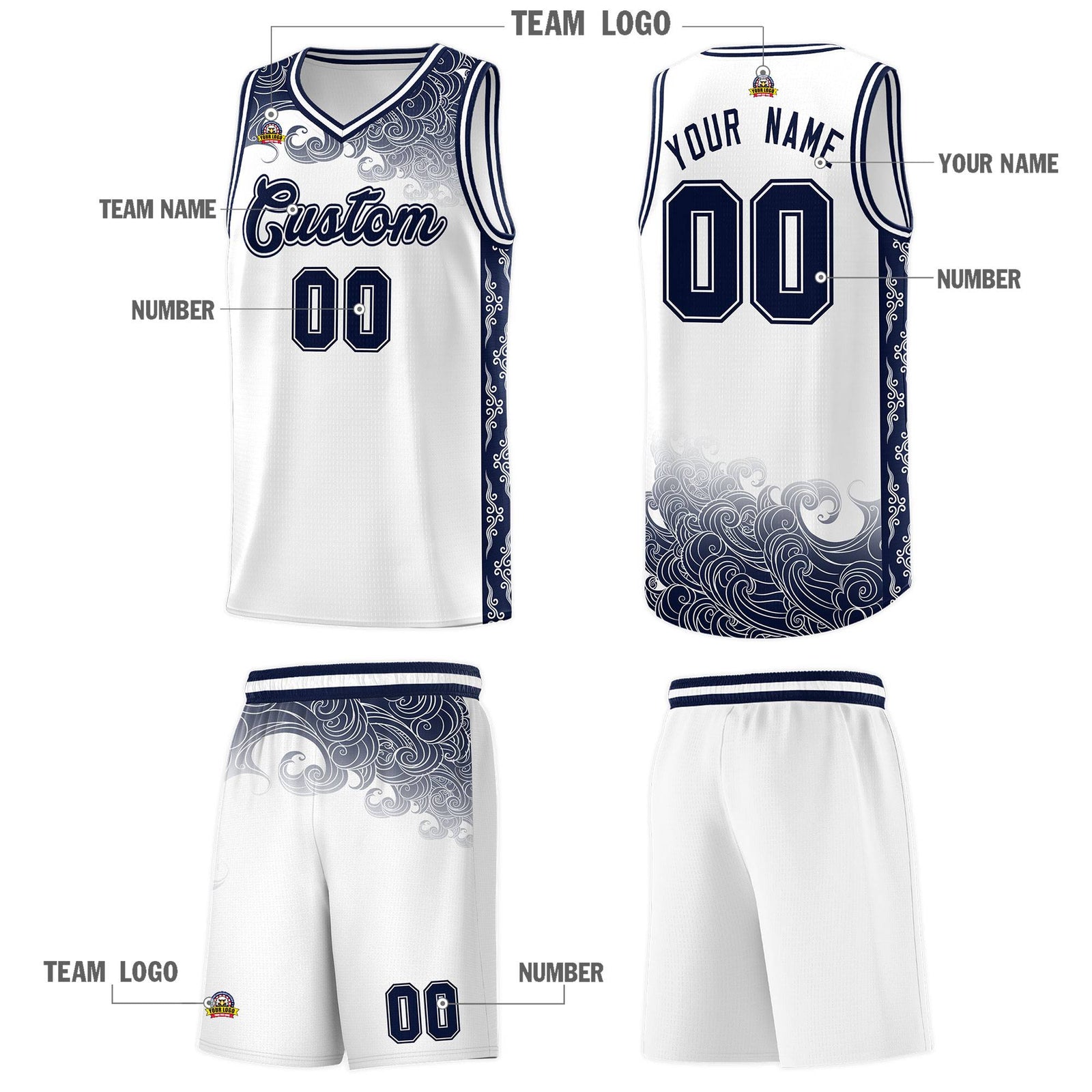 Custom White Personalized Cloud Pattern Sports Sets Uniform Basketball Jersey