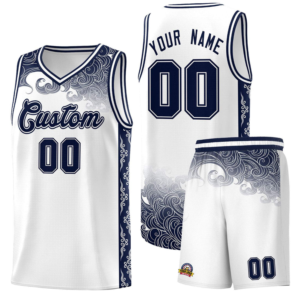 Custom White Personalized Cloud Pattern Sports Sets Uniform Basketball Jersey