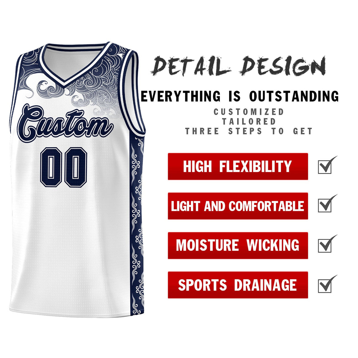 Custom White Personalized Cloud Pattern Sports Sets Uniform Basketball Jersey