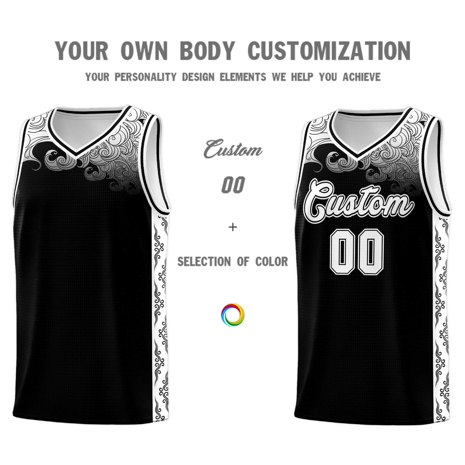 Custom Black Personalized Cloud Pattern Sports Sets Uniform Basketball Jersey