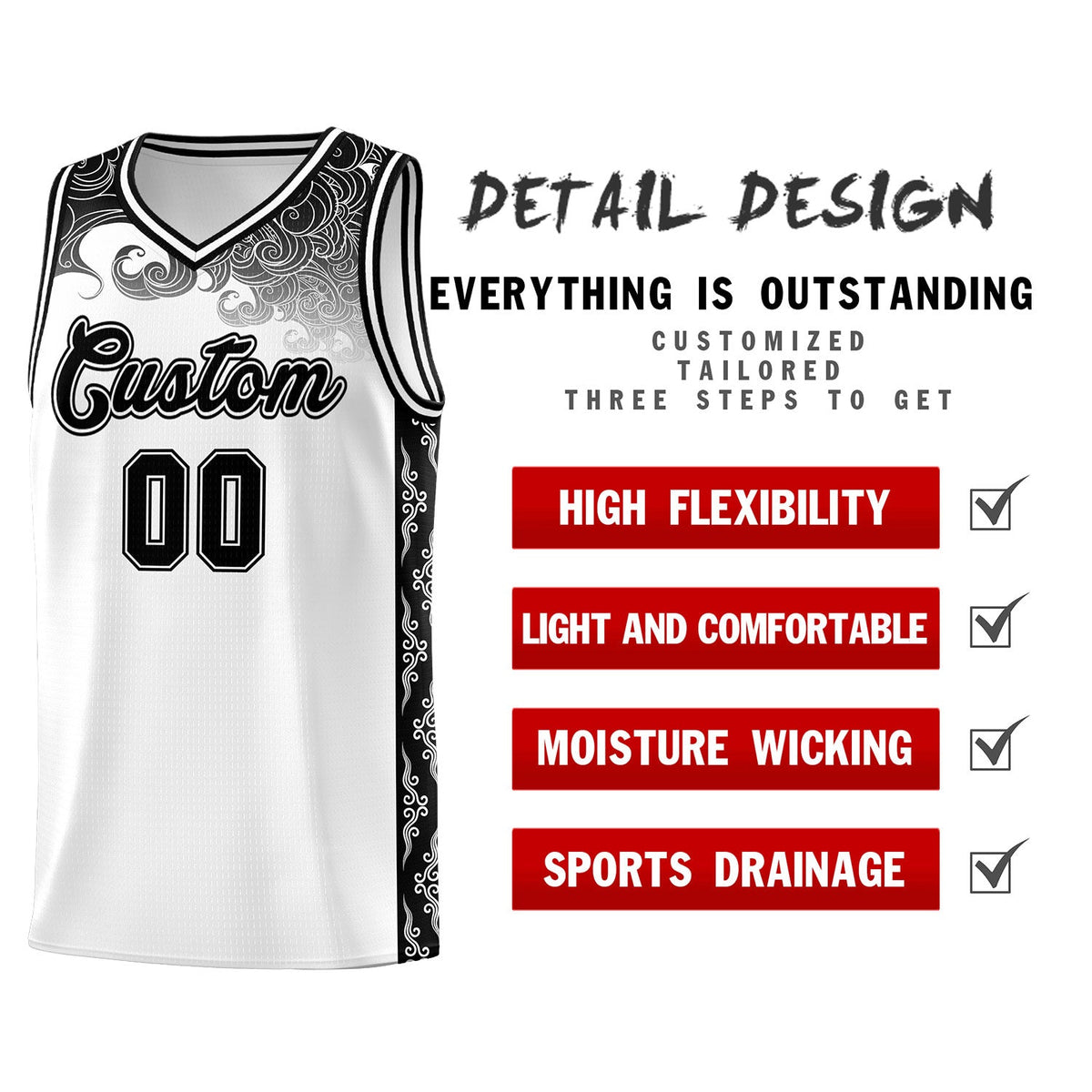 Custom White Personalized Cloud Pattern Sports Sets Uniform Basketball Jersey