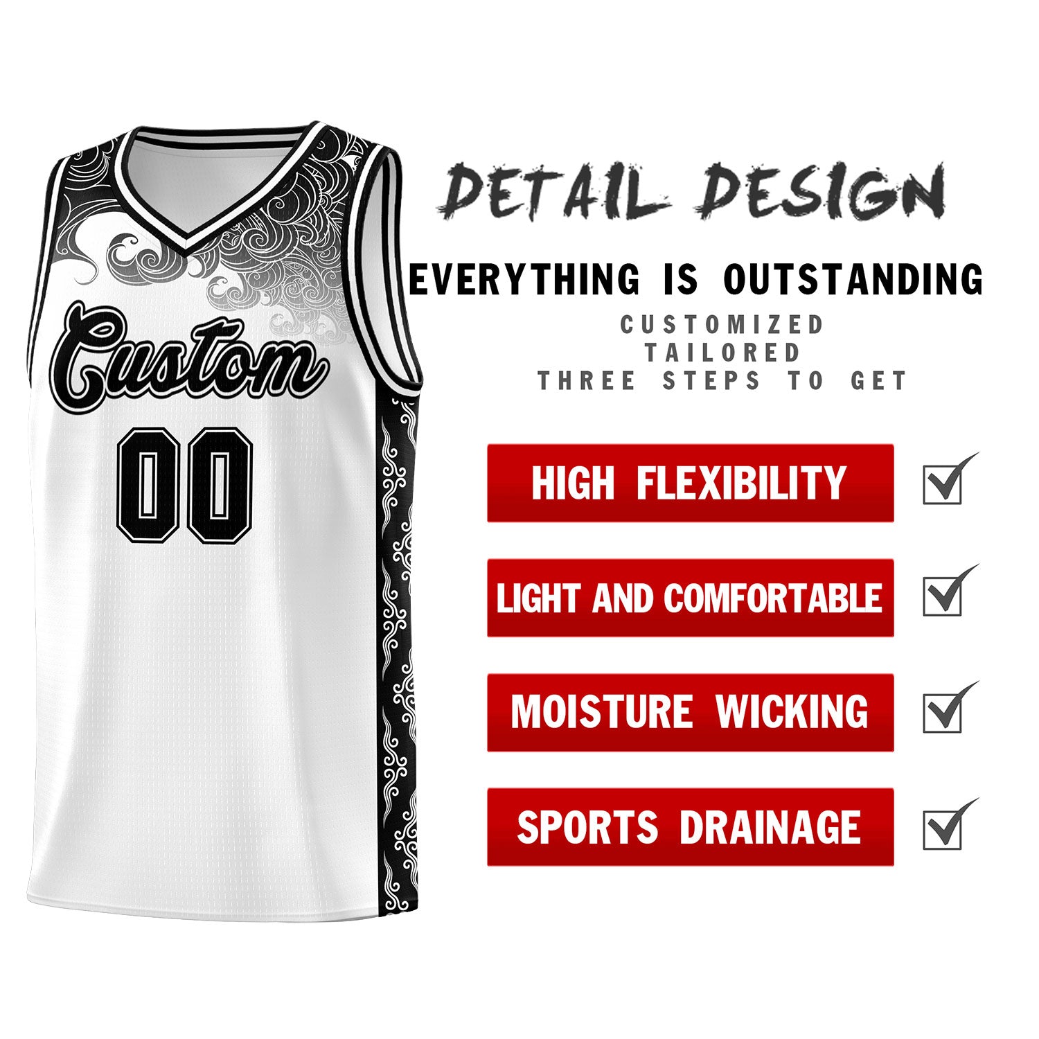 Custom White Personalized Cloud Pattern Sports Sets Uniform Basketball Jersey