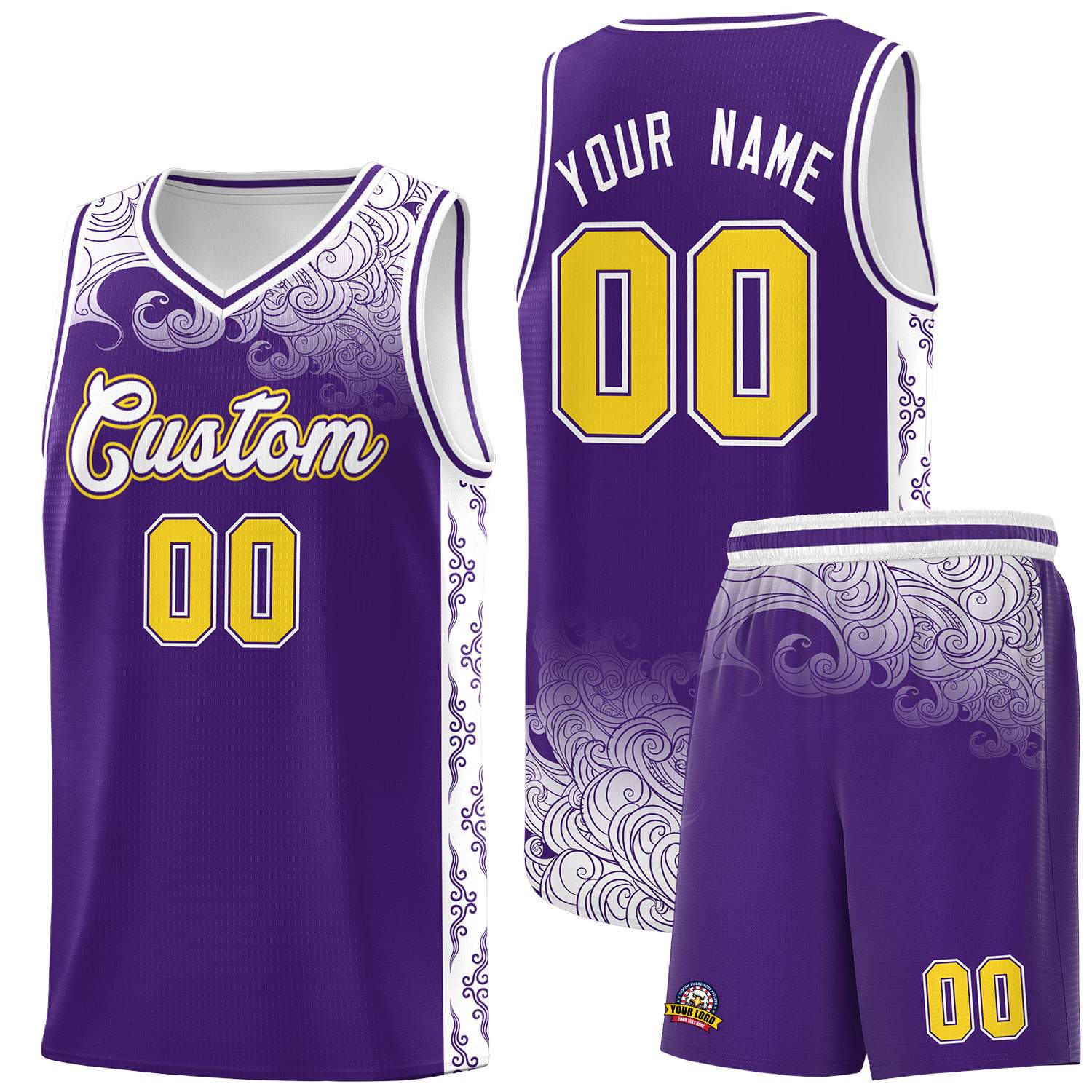 Custom Purple Personalized Cloud Pattern Sports Sets Uniform Basketball Jersey