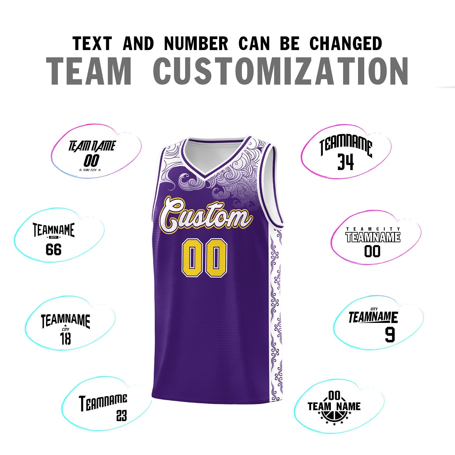 Custom Purple Personalized Cloud Pattern Sports Sets Uniform Basketball Jersey