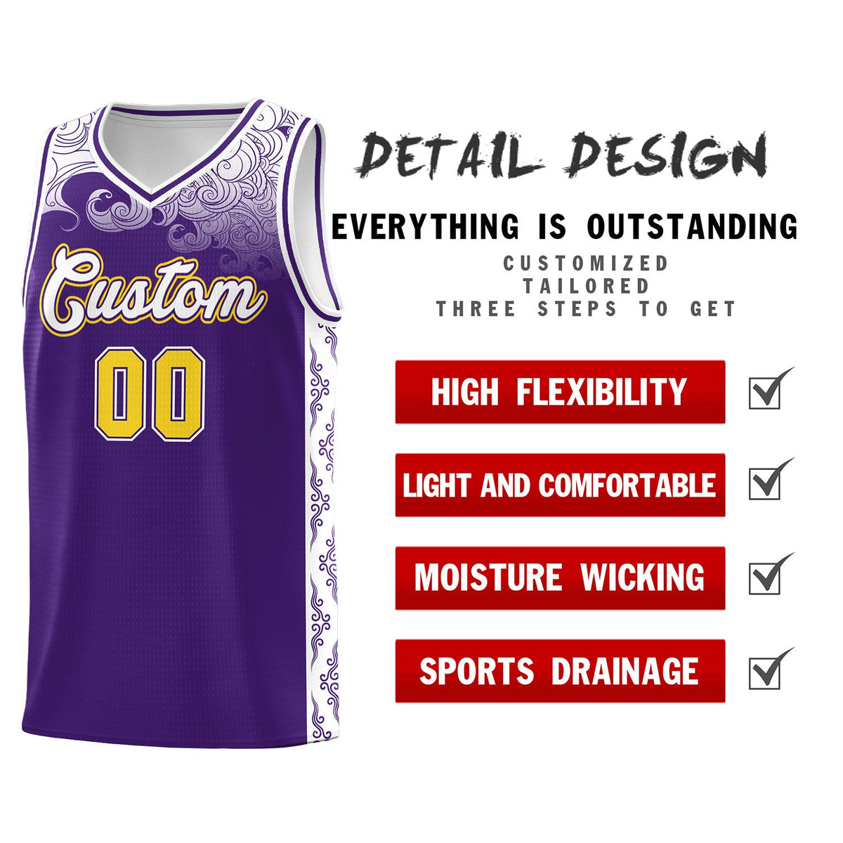 Custom Purple Personalized Cloud Pattern Sports Sets Uniform Basketball Jersey