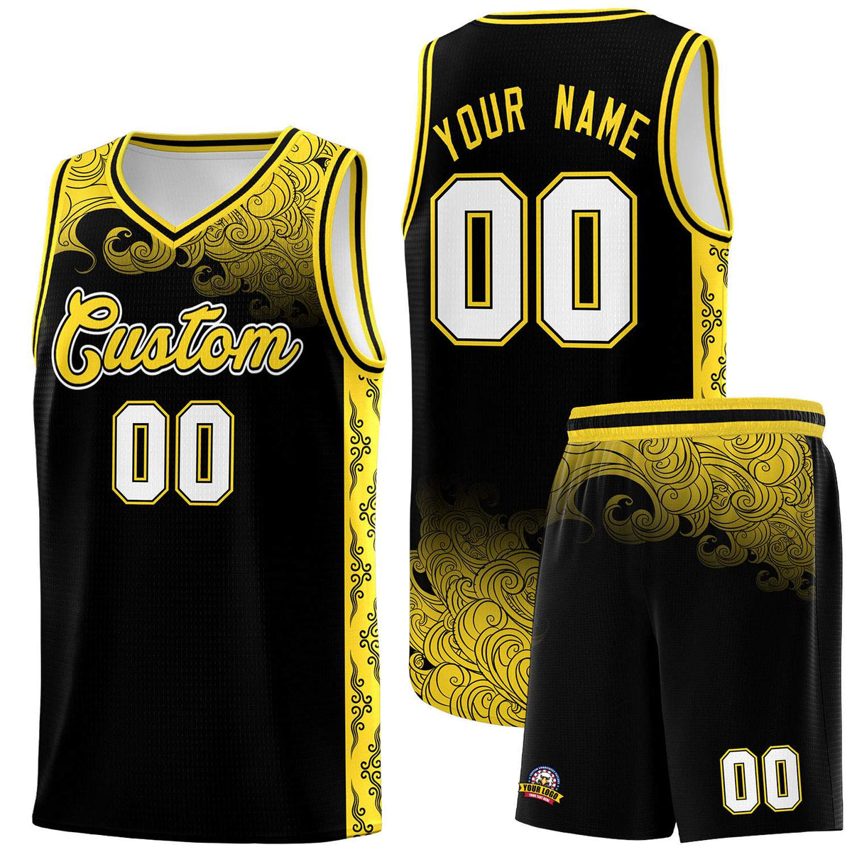 Custom Black Personalized Cloud Pattern Sports Sets Uniform Basketball Jersey