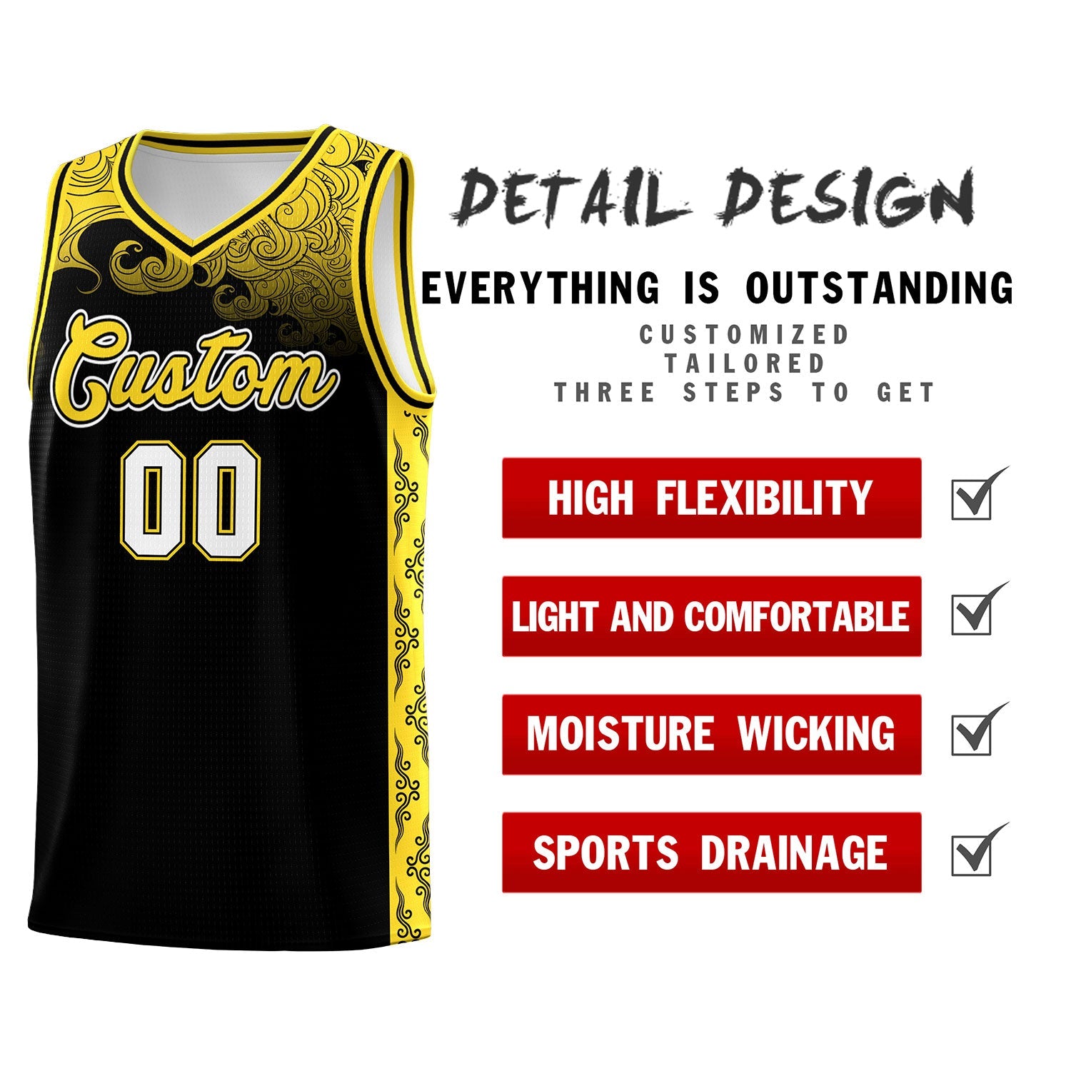 Custom Black Personalized Cloud Pattern Sports Sets Uniform Basketball Jersey