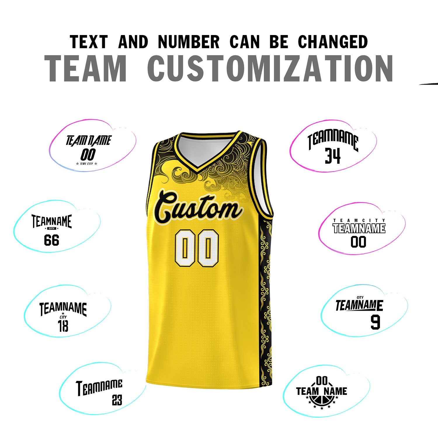 Custom Gold Personalized Cloud Pattern Sports Sets Uniform Basketball Jersey