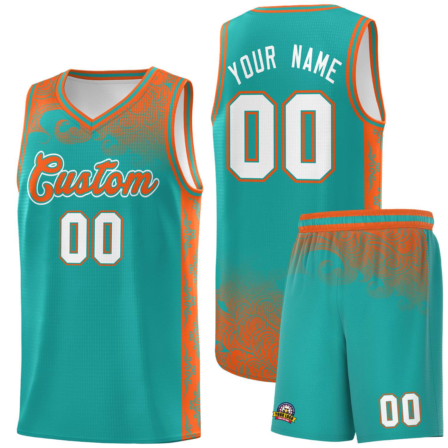Custom Aqua Personalized Cloud Pattern Sports Sets Uniform Basketball Jersey