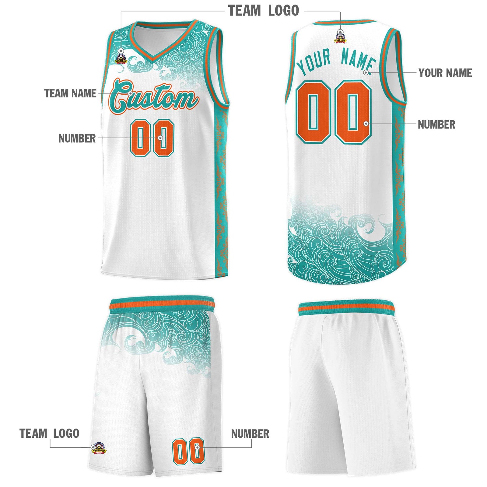 Custom White Personalized Cloud Pattern Sports Sets Uniform Basketball Jersey