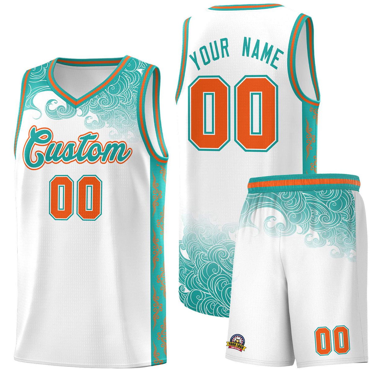 Custom White Personalized Cloud Pattern Sports Sets Uniform Basketball Jersey