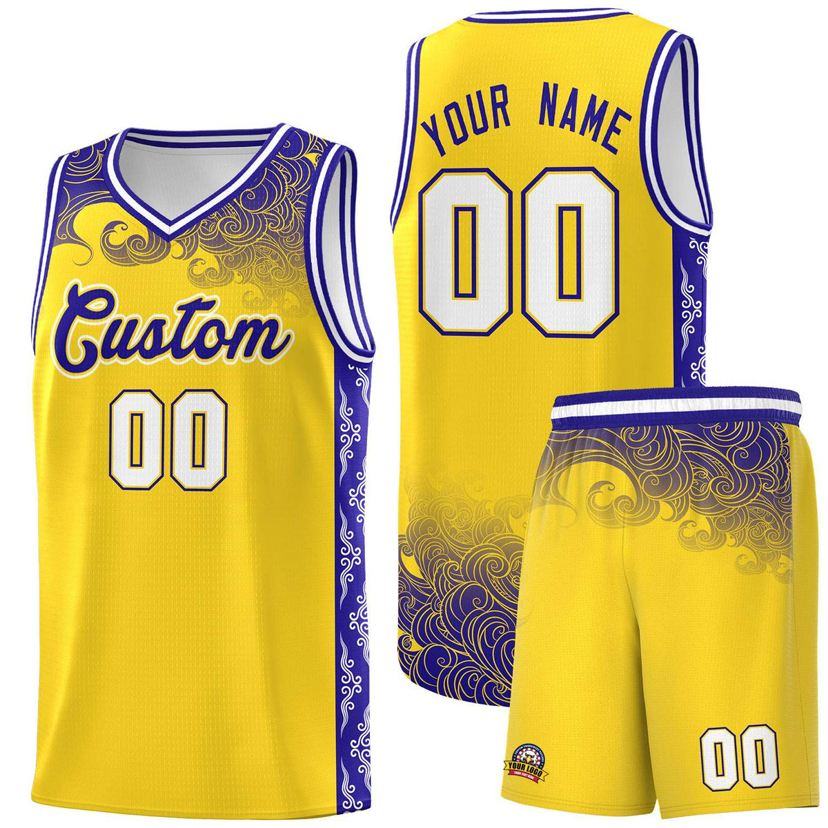 Custom Gold Personalized Cloud Pattern Sports Sets Uniform Basketball Jersey