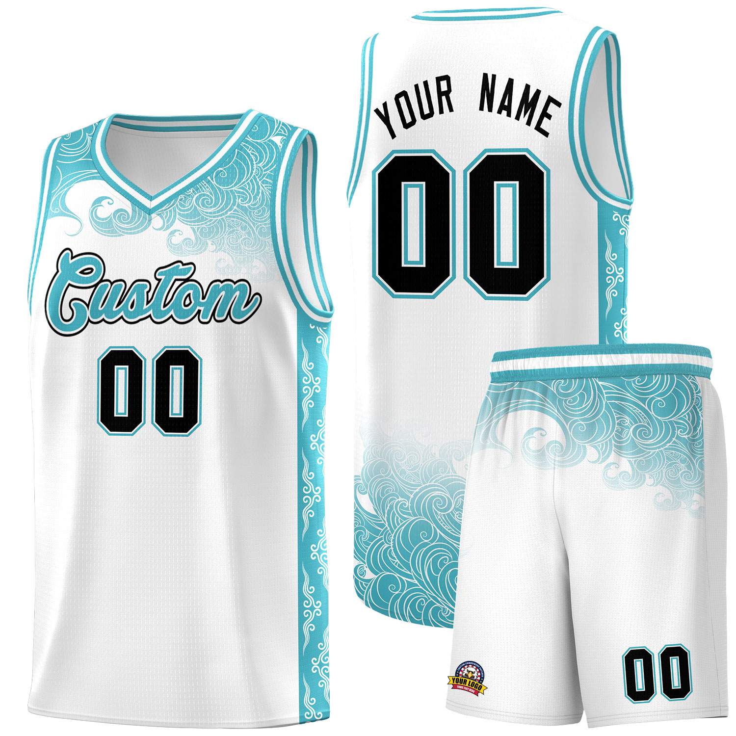 Custom White Personalized Cloud Pattern Sports Sets Uniform Basketball Jersey
