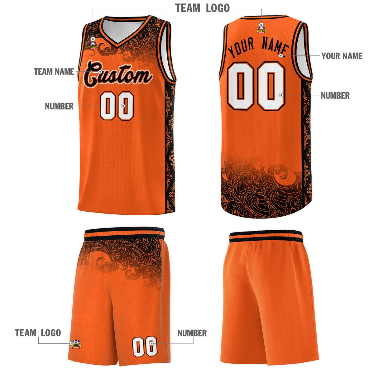 Custom Orange Personalized Cloud Pattern Sports Sets Uniform Basketball Jersey