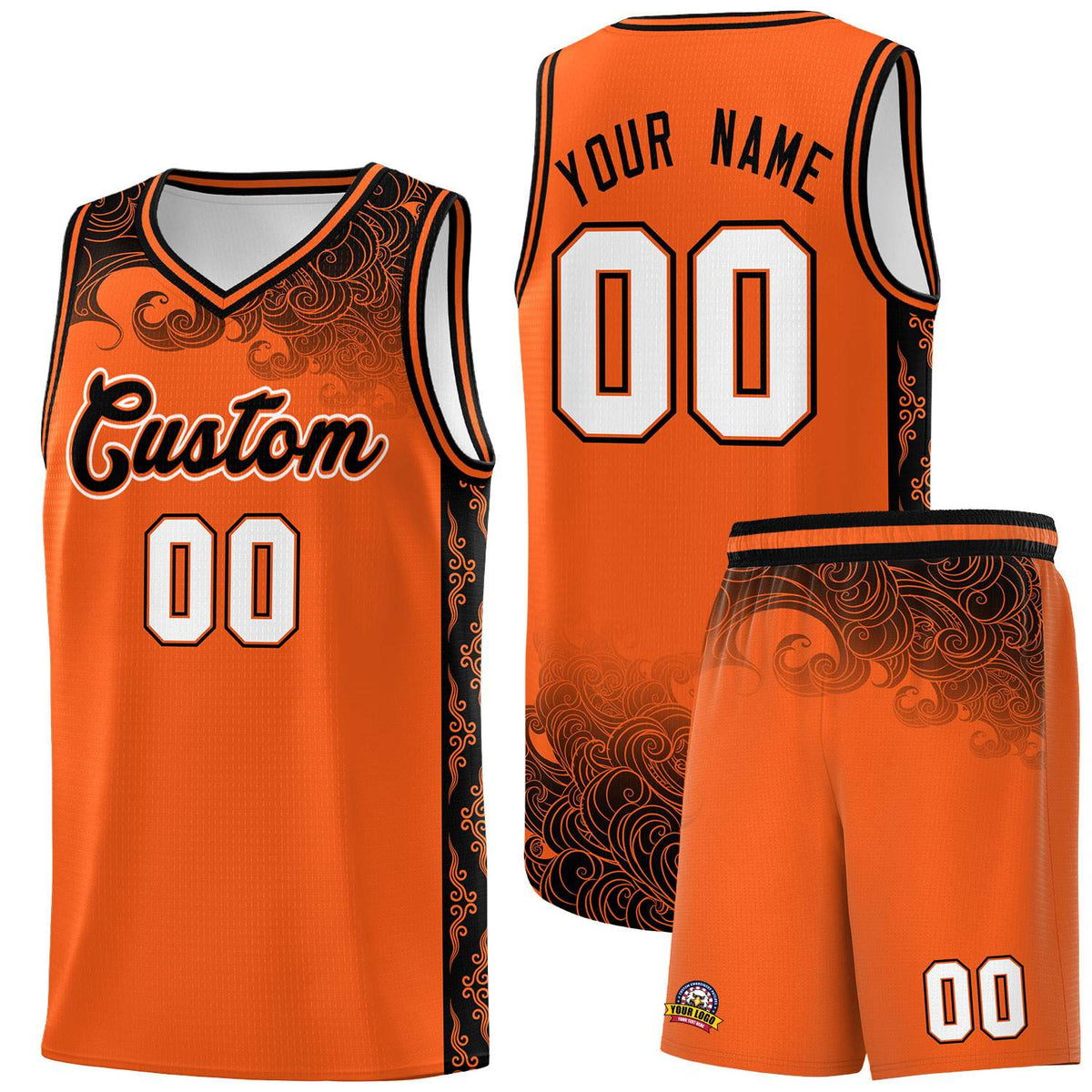 Custom Orange Personalized Cloud Pattern Sports Sets Uniform Basketball Jersey
