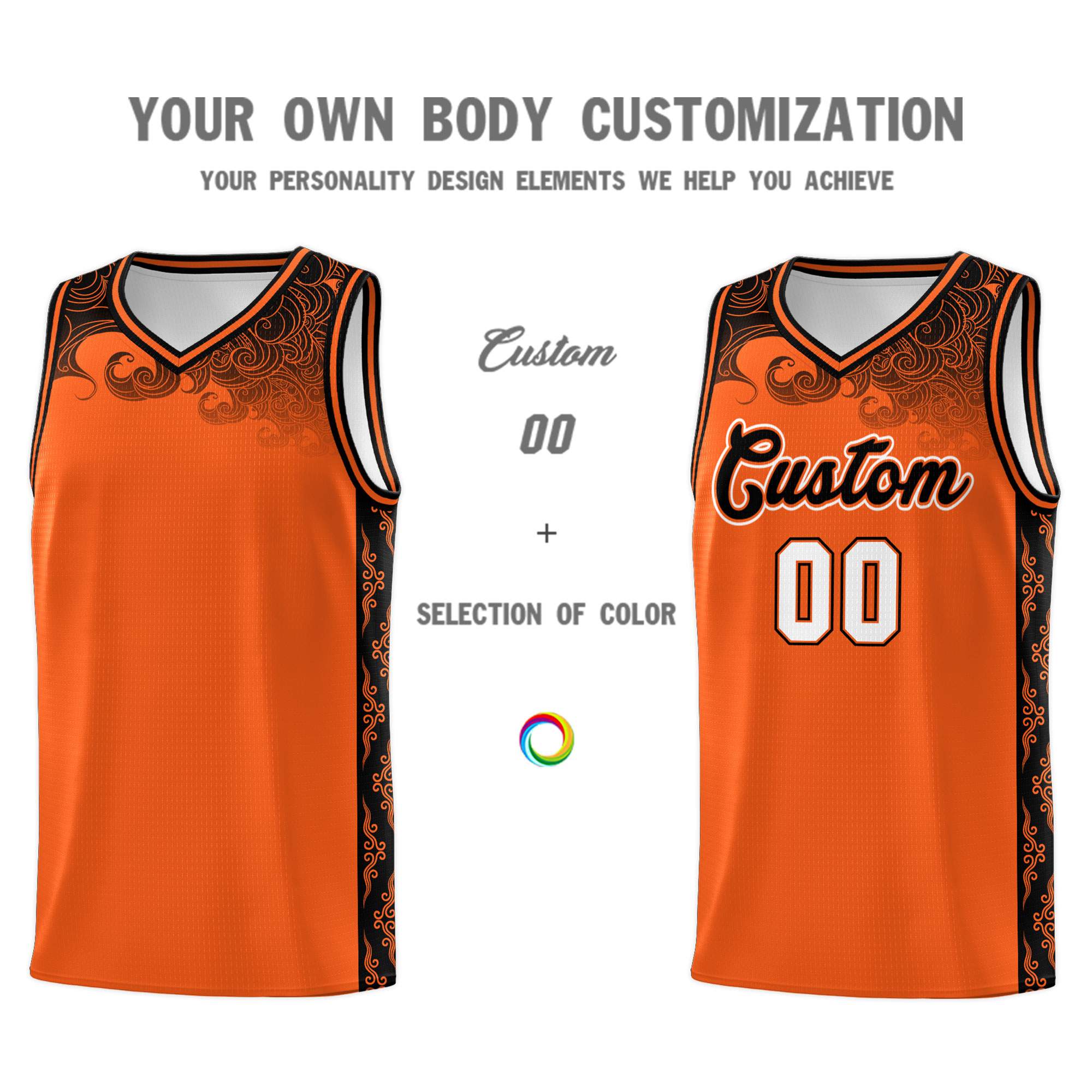 Custom Orange Personalized Cloud Pattern Sports Sets Uniform Basketball Jersey