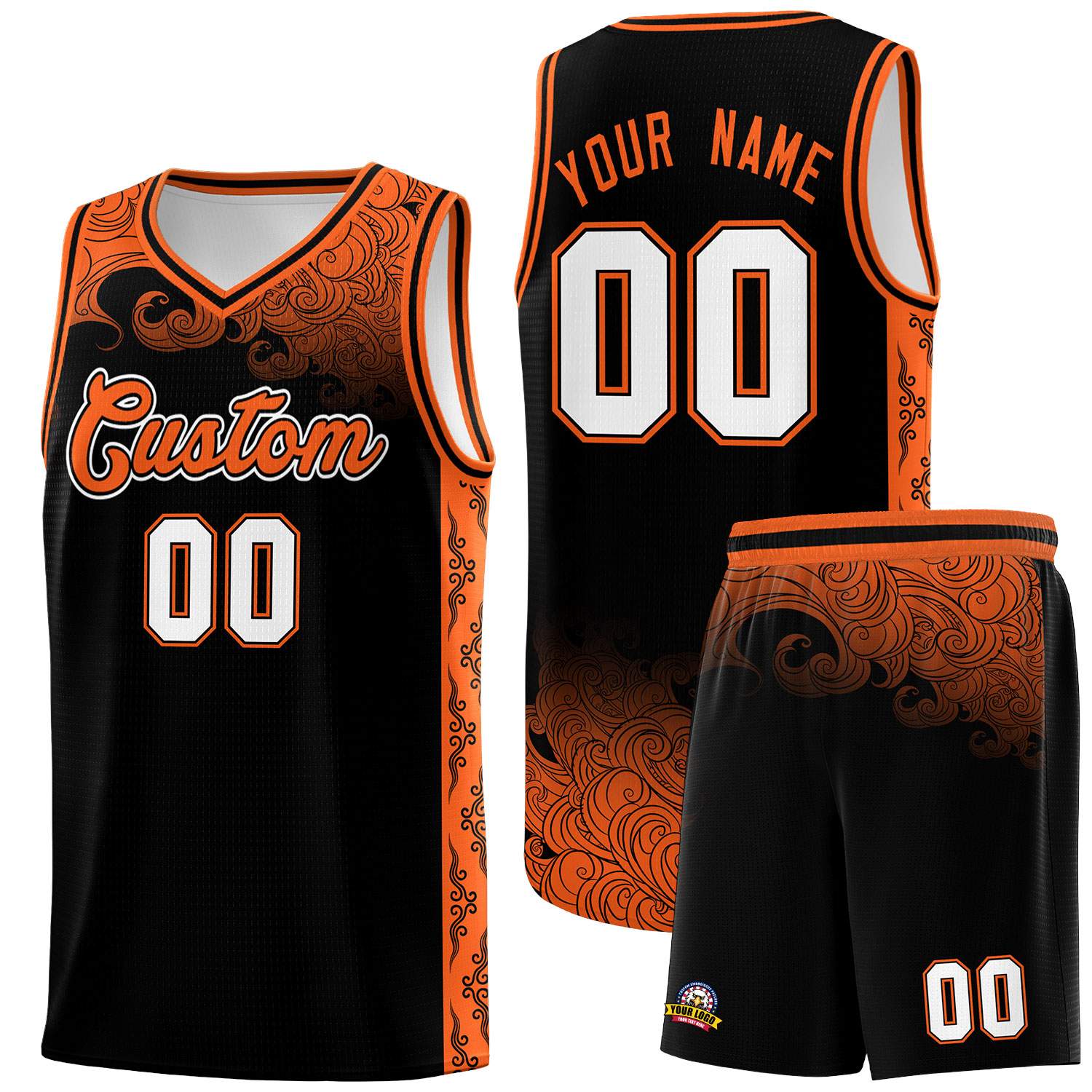 Custom Black Personalized Cloud Pattern Sports Sets Uniform Basketball Jersey