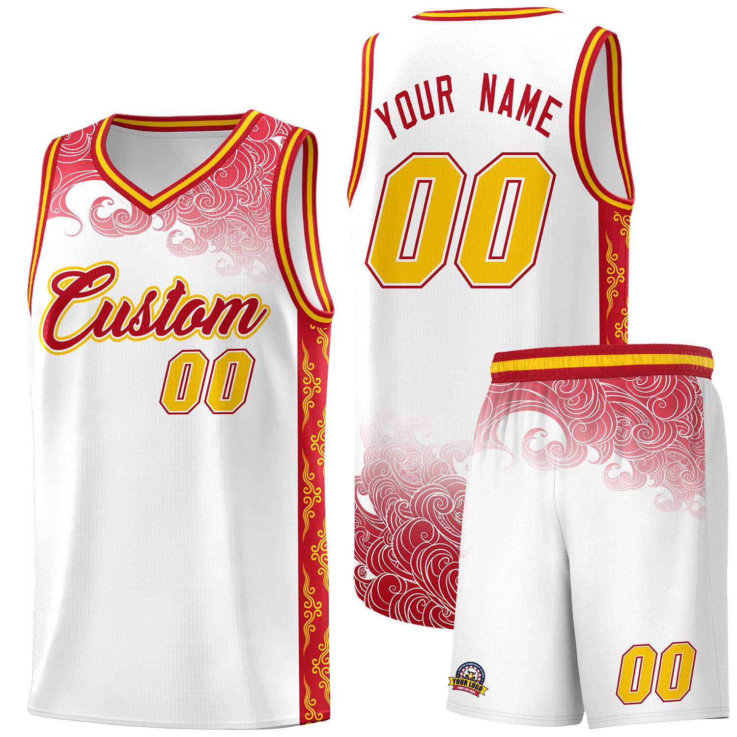 Custom White Personalized Cloud Pattern Sports Sets Uniform Basketball Jersey