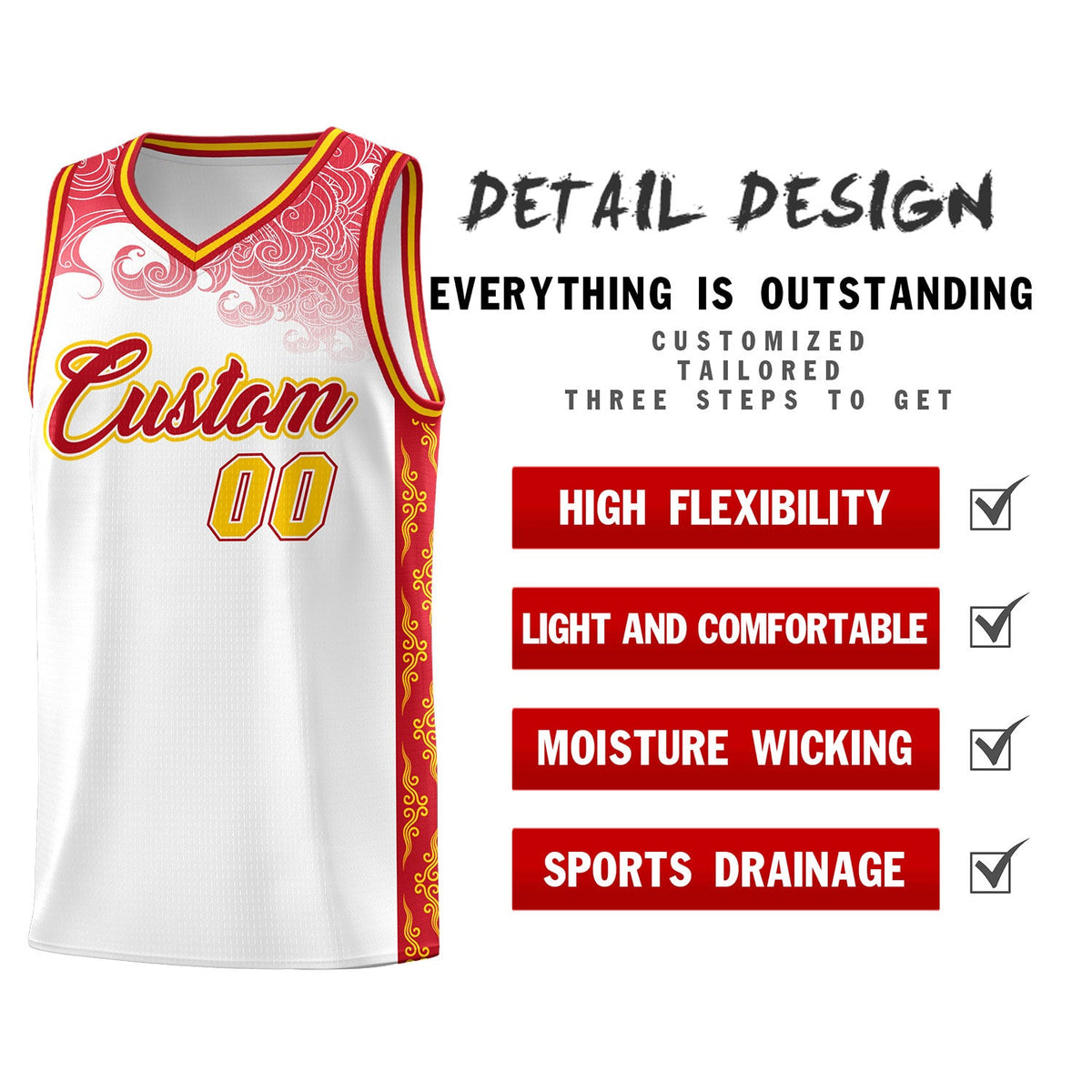 Custom White Personalized Cloud Pattern Sports Sets Uniform Basketball Jersey