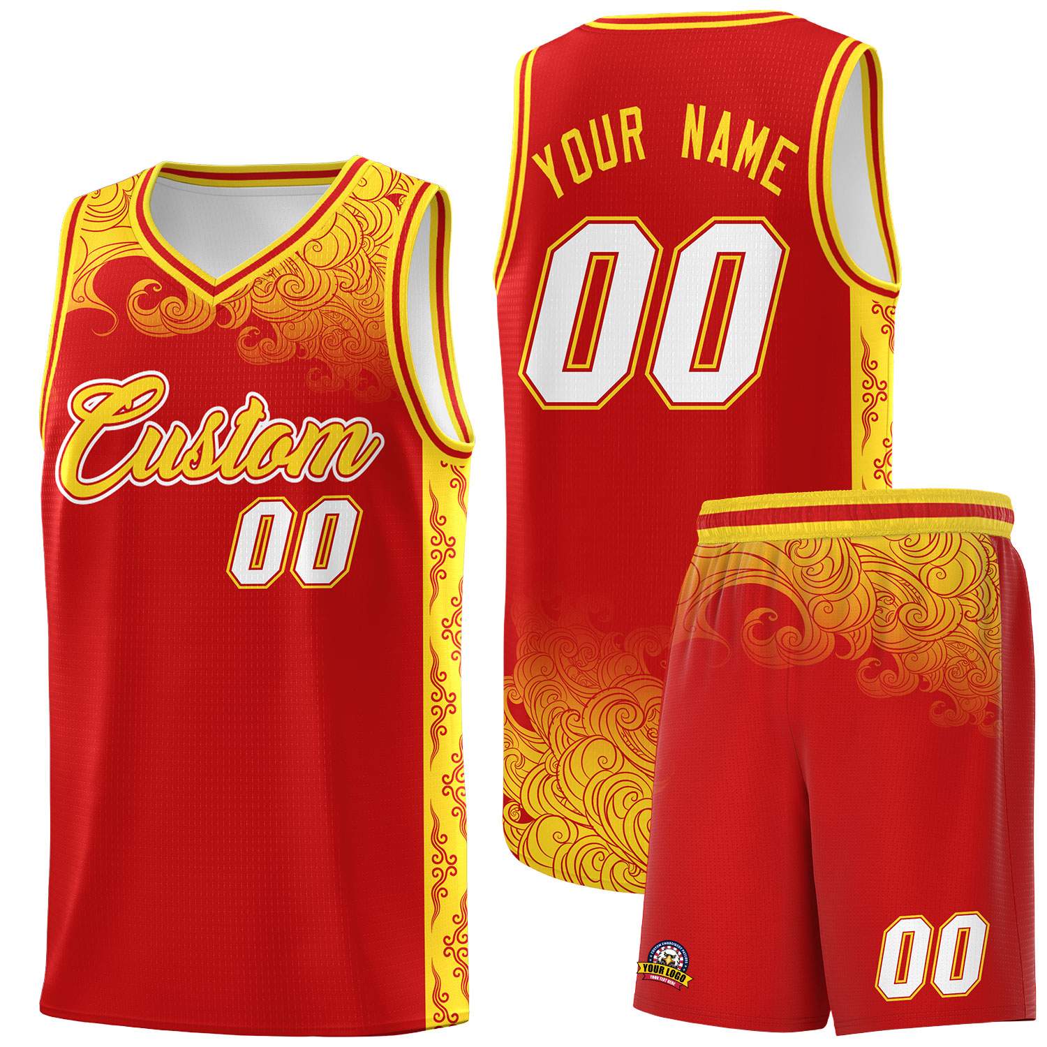 Custom Red Personalized Cloud Pattern Sports Sets Uniform Basketball Jersey