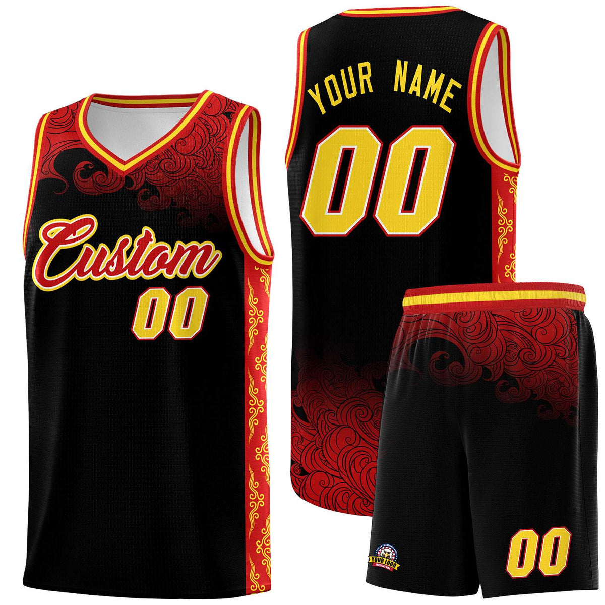 Custom Black Personalized Cloud Pattern Sports Sets Uniform Basketball Jersey
