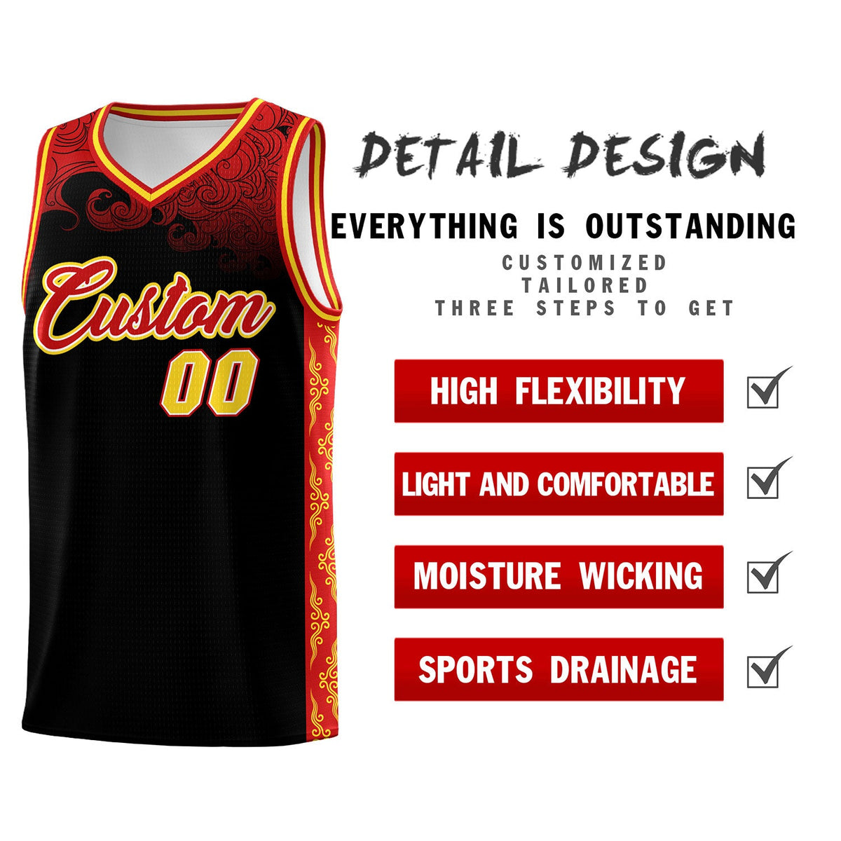 Custom Black Personalized Cloud Pattern Sports Sets Uniform Basketball Jersey