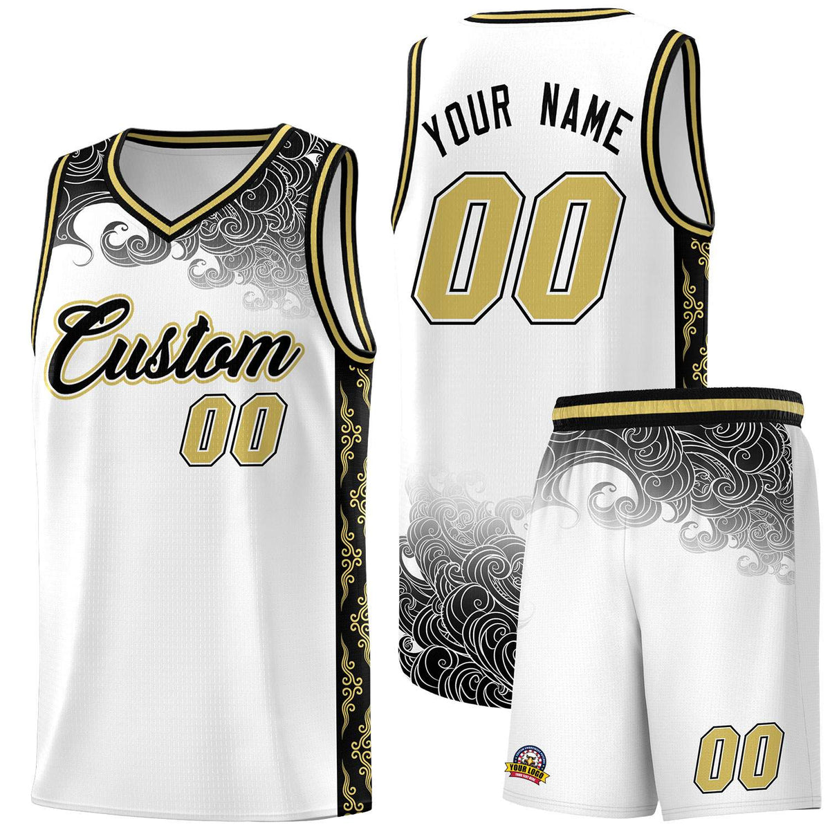 Custom White Personalized Cloud Pattern Sports Sets Uniform Basketball Jersey
