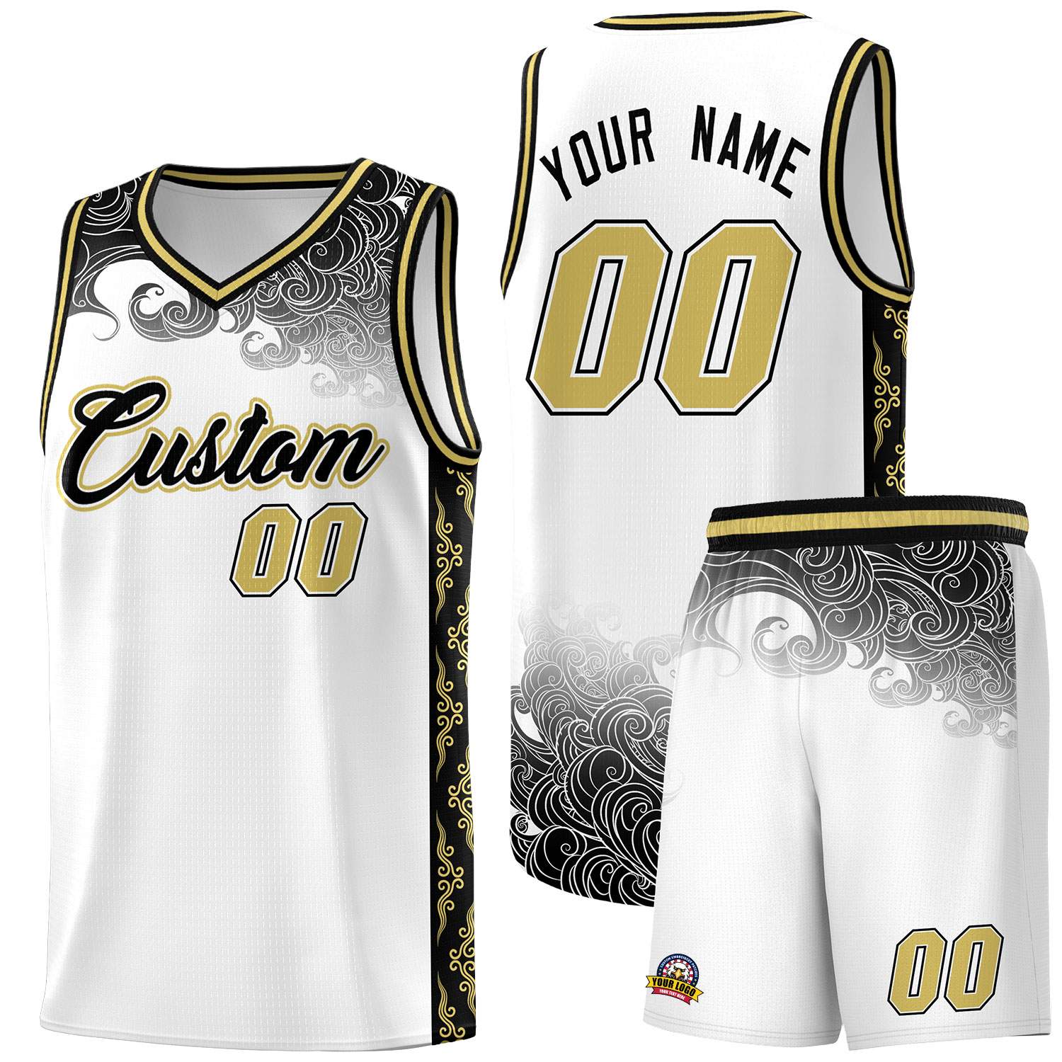 Custom White Personalized Cloud Pattern Sports Sets Uniform Basketball Jersey