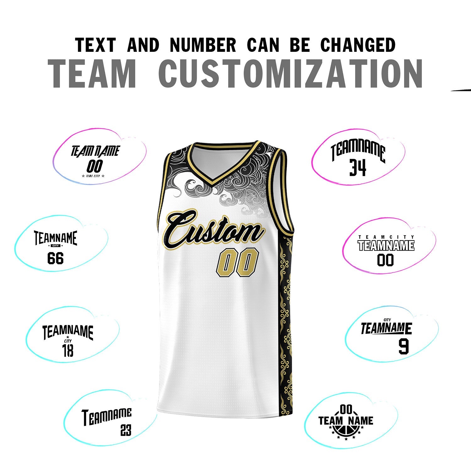 Custom White Personalized Cloud Pattern Sports Sets Uniform Basketball Jersey