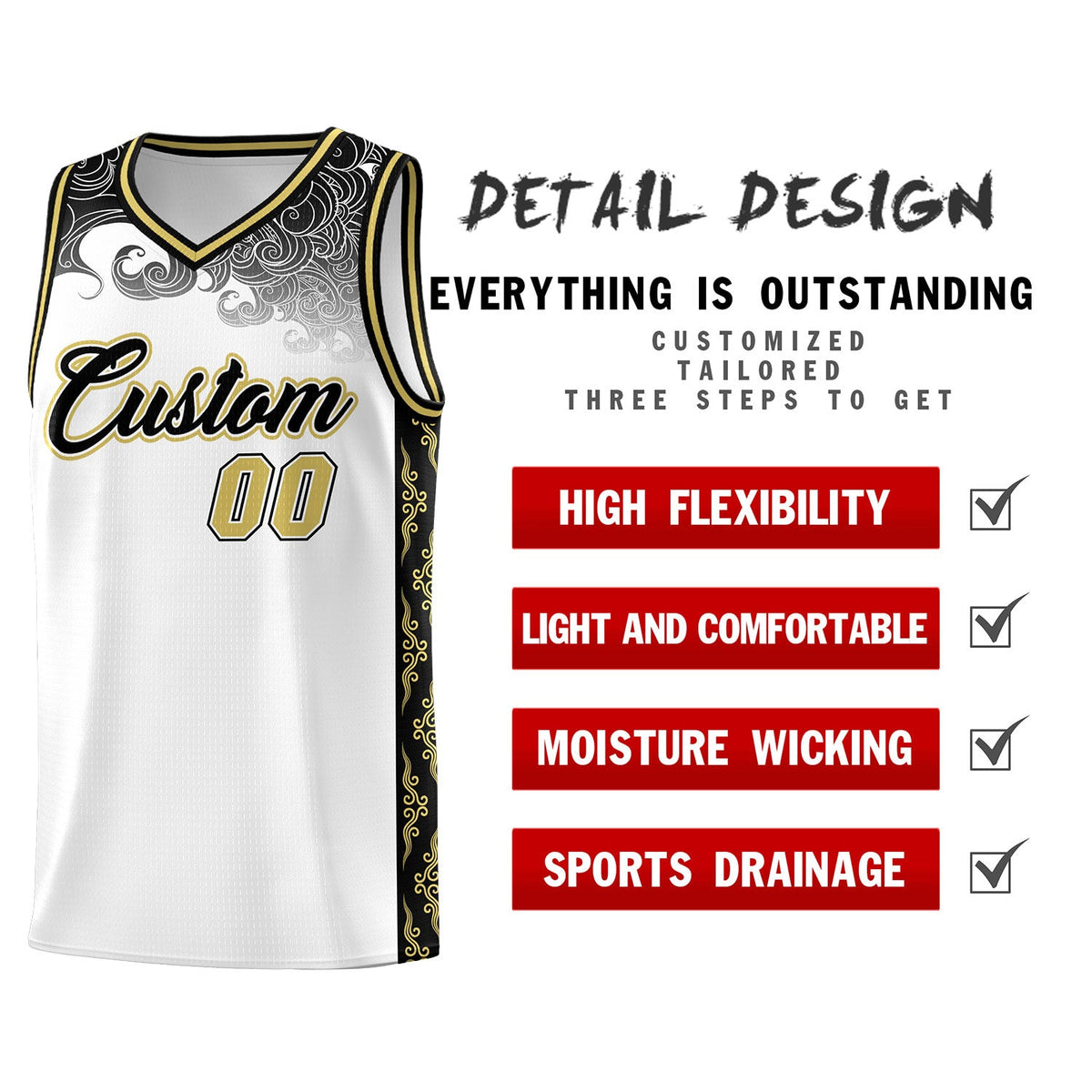 Custom White Personalized Cloud Pattern Sports Sets Uniform Basketball Jersey