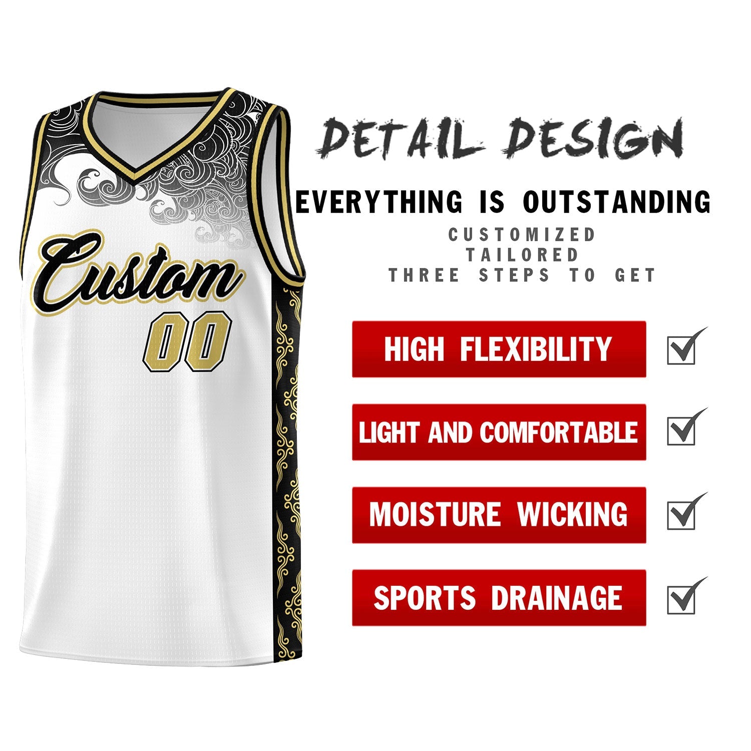Custom White Personalized Cloud Pattern Sports Sets Uniform Basketball Jersey