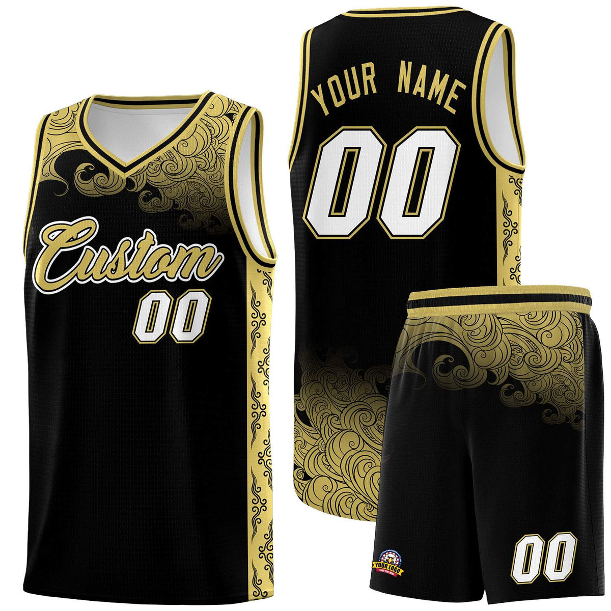 Custom Black Personalized Cloud Pattern Sports Sets Uniform Basketball Jersey
