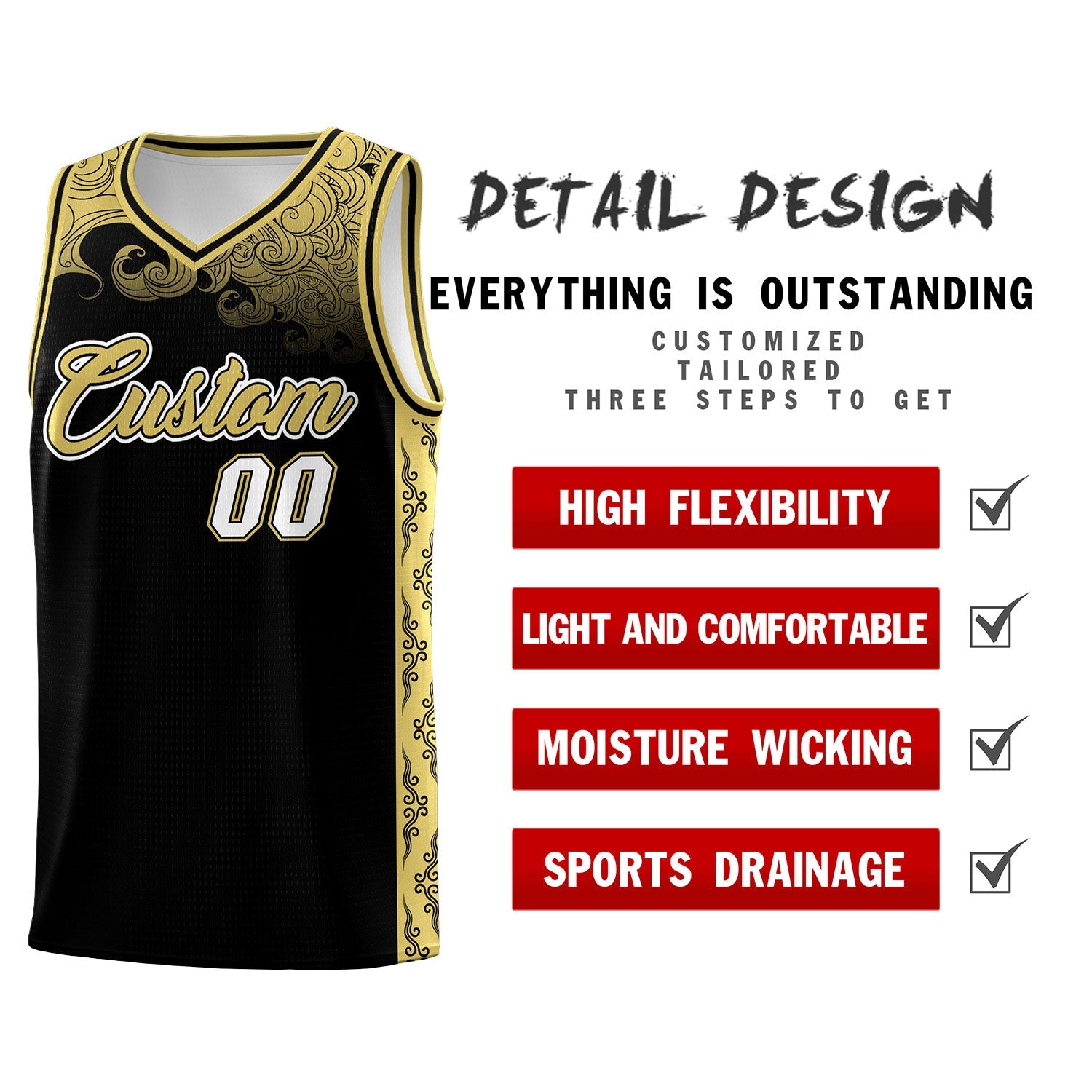Custom Black Personalized Cloud Pattern Sports Sets Uniform Basketball Jersey