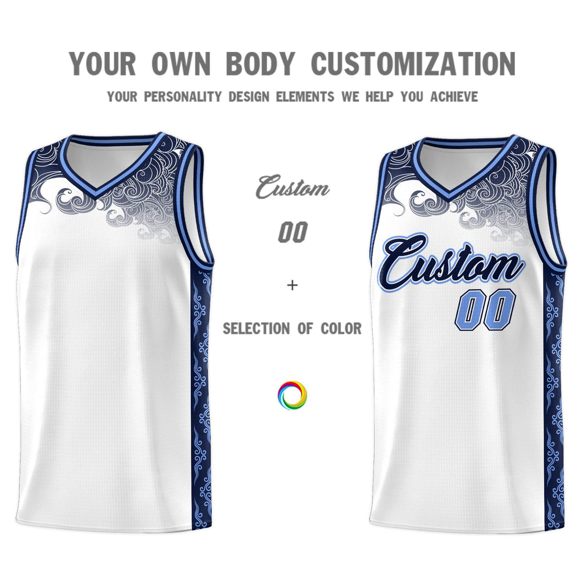 Custom White Personalized Cloud Pattern Sports Sets Uniform Basketball Jersey